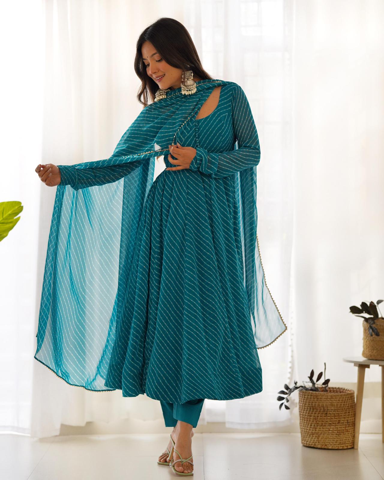 Solidcolour Georgette Lehriya Printed Anarkali - Shopaholics Choice