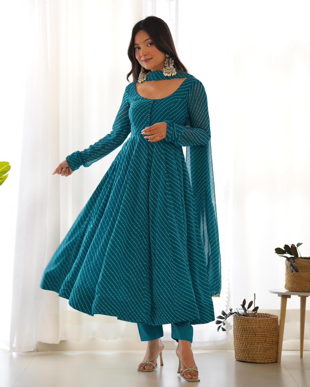 Solidcolour Georgette Lehriya Printed Anarkali - Shopaholics Choice