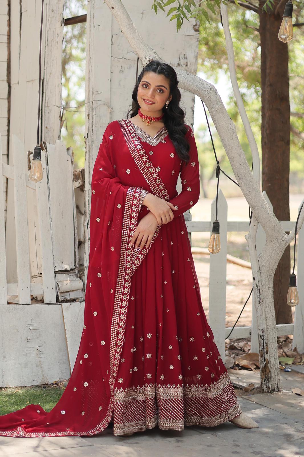 Solidcolour Faux Blooming Rice Sequins Work Anarkali - Shopaholics Choice