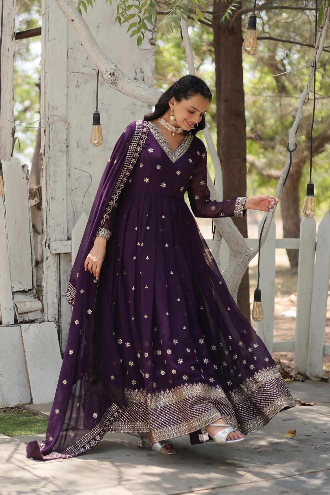 Solidcolour Faux Blooming Rice Sequins Work Anarkali - Shopaholics Choice