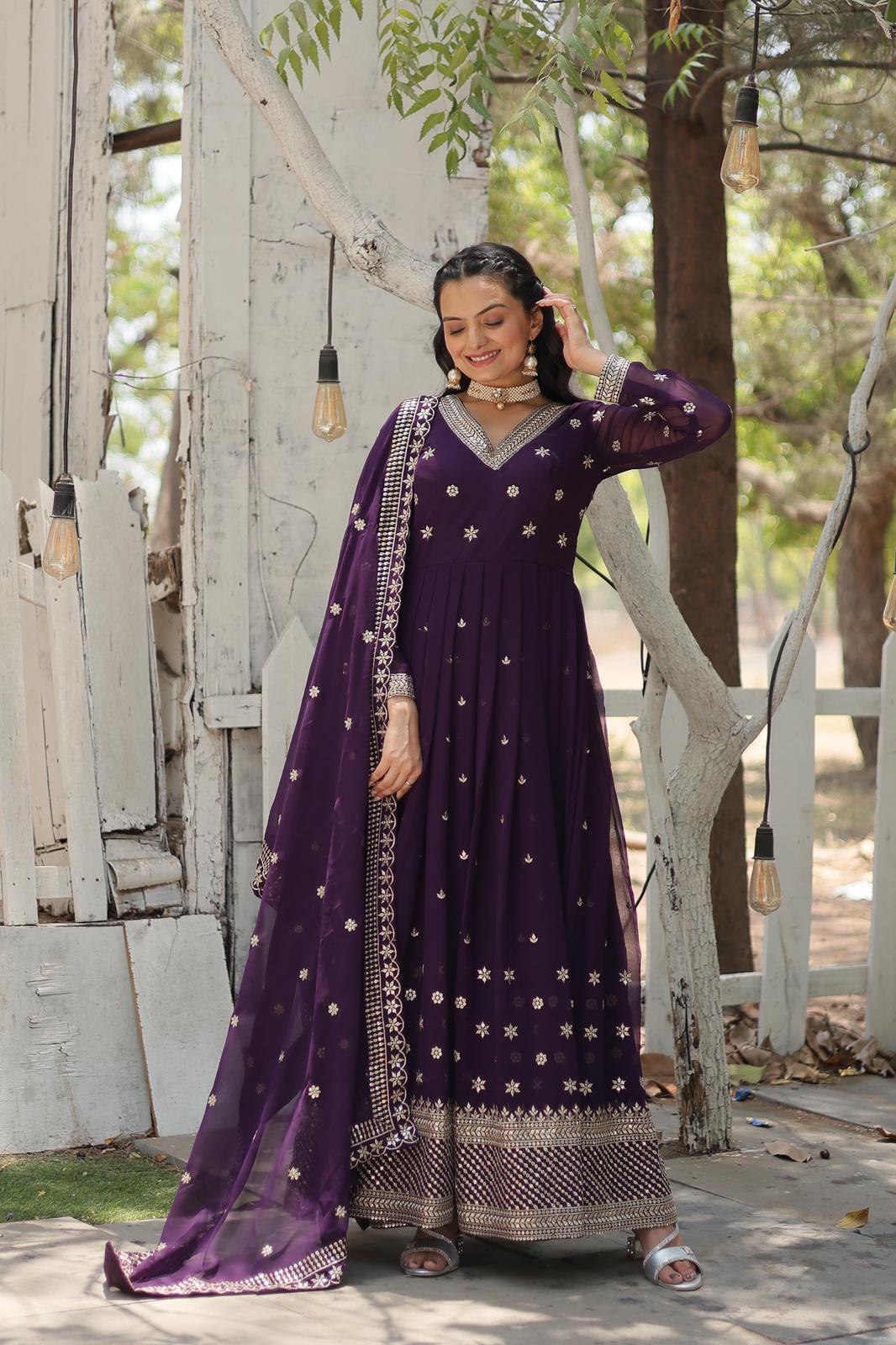 Solidcolour Faux Blooming Rice Sequins Work Anarkali - Shopaholics Choice
