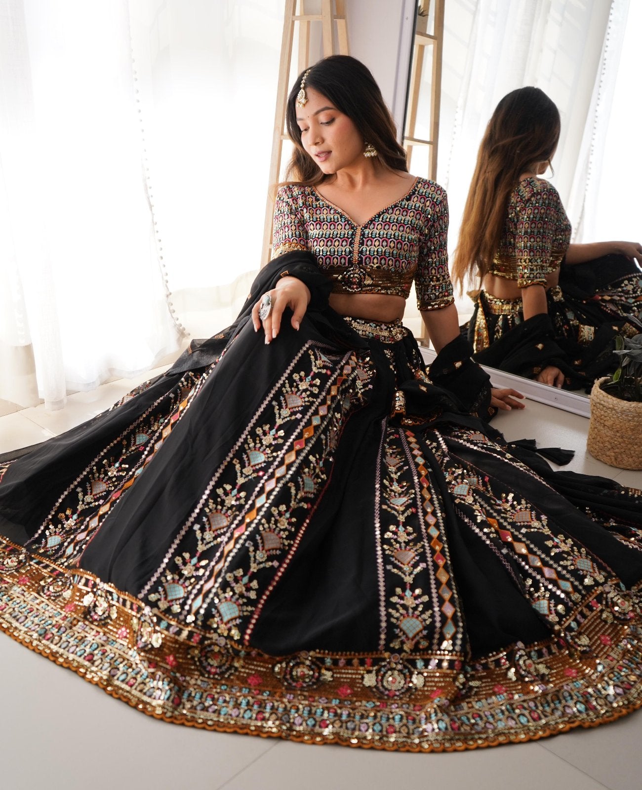 Black Faux Georgette Heavy Sequins Work Lehnga Choli - Shopaholics Choice