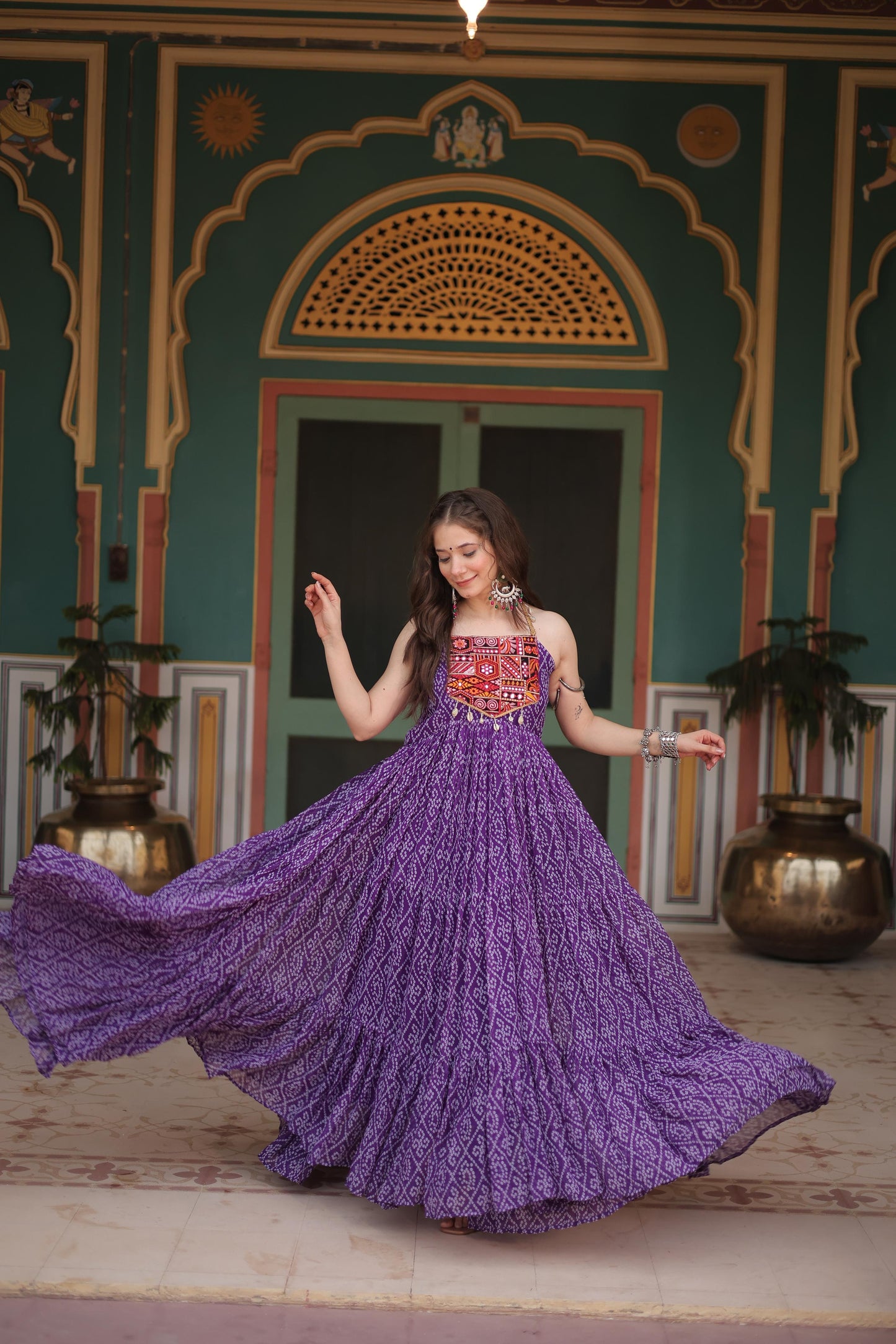 Georgette Bandhni Printed Kutchi Work Gown - Shopaholics Choice