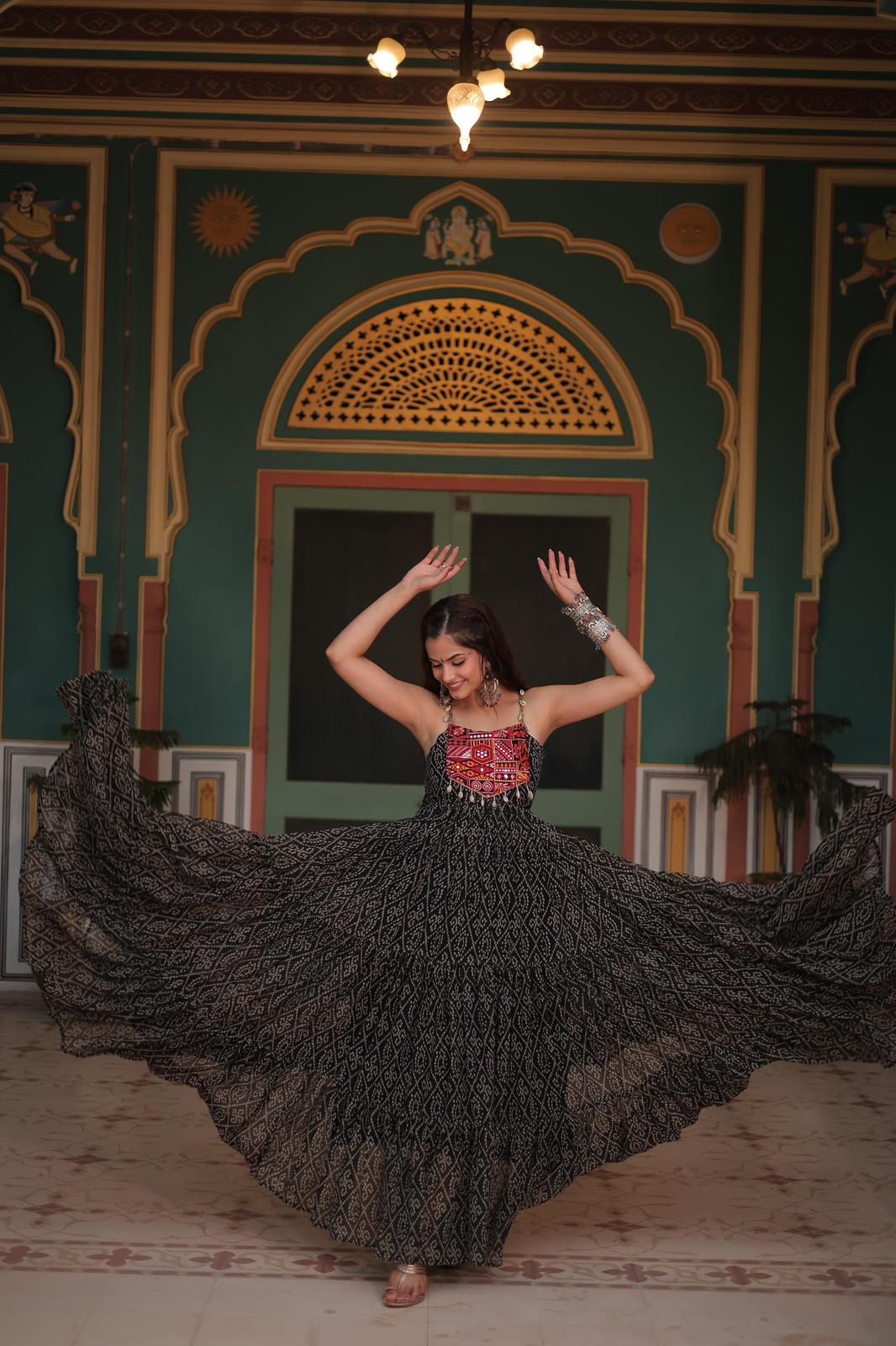 Georgette Bandhni Printed Kutchi Work Gown - Shopaholics Choice