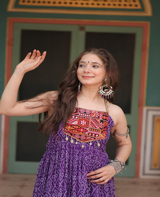 Georgette Bandhni Printed Kutchi Work Gown - Shopaholics Choice