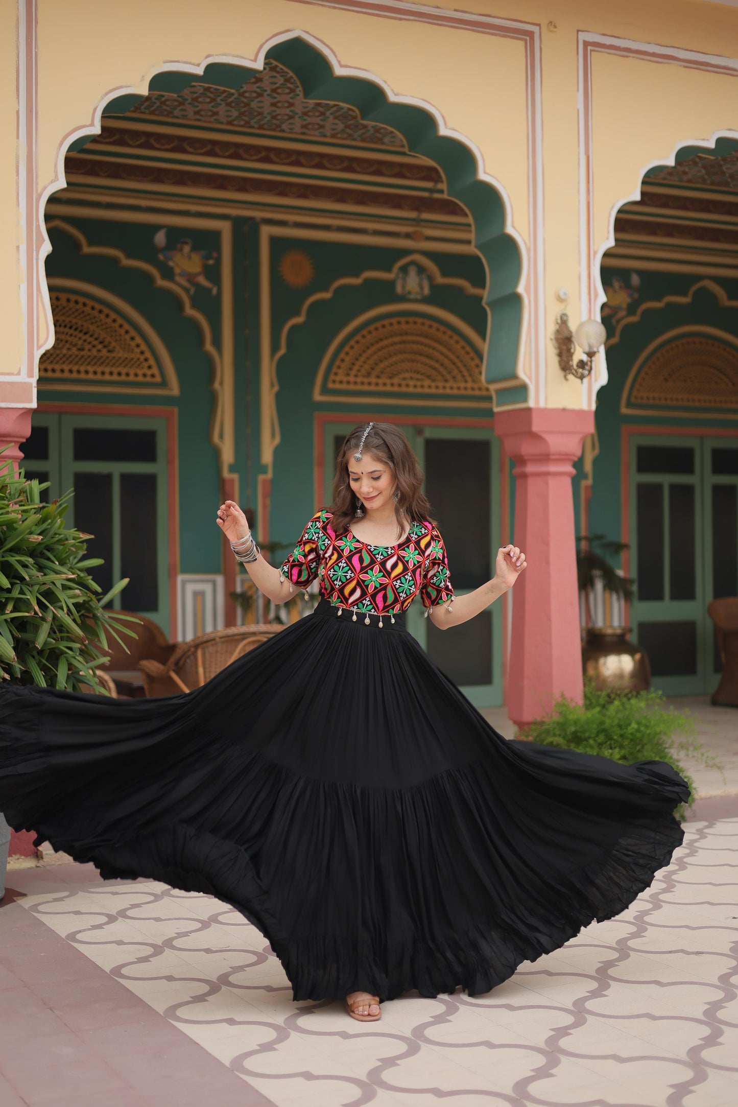 Black Rayon Gamthi Kodi Work Gown - Shopaholics Choice