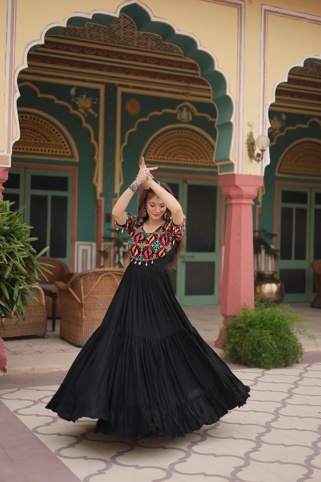 Black Rayon Gamthi Kodi Work Gown - Shopaholics Choice