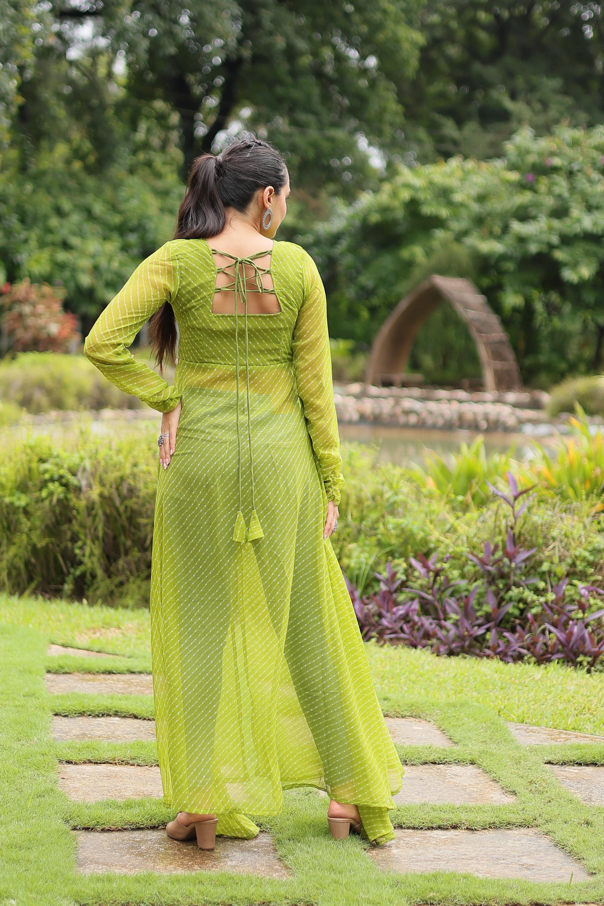Georgette Lehriya Kutchi Patchwork Slit Kurti - Shopaholics Choice