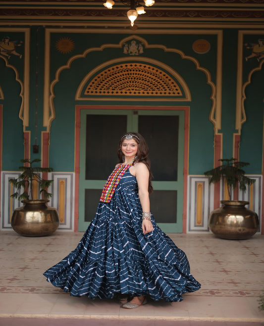 Chinon Kutchi Work Lehriya Printed Gown - Shopaholics Choice