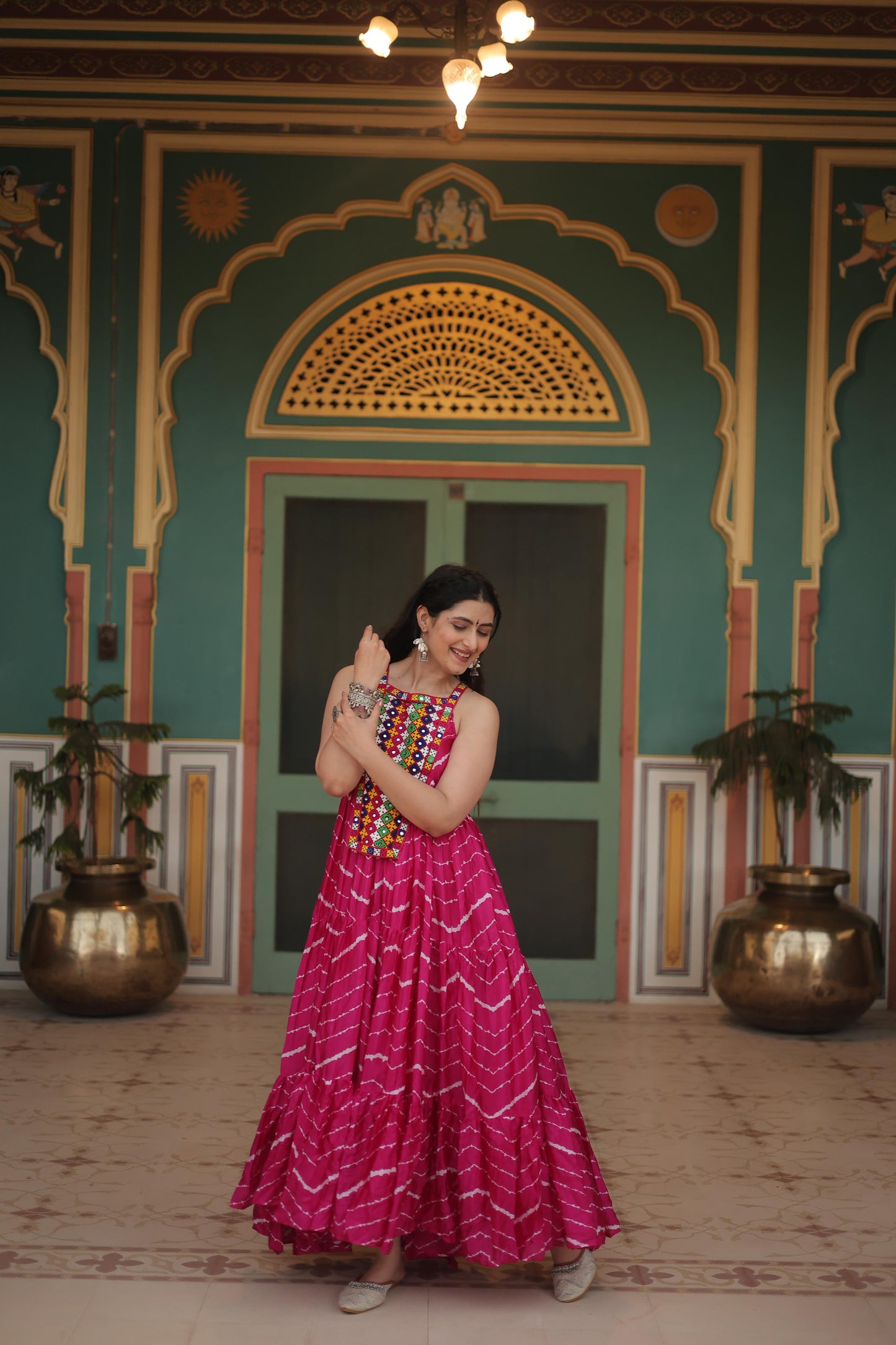 Chinon Kutchi Work Lehriya Printed Gown - Shopaholics Choice
