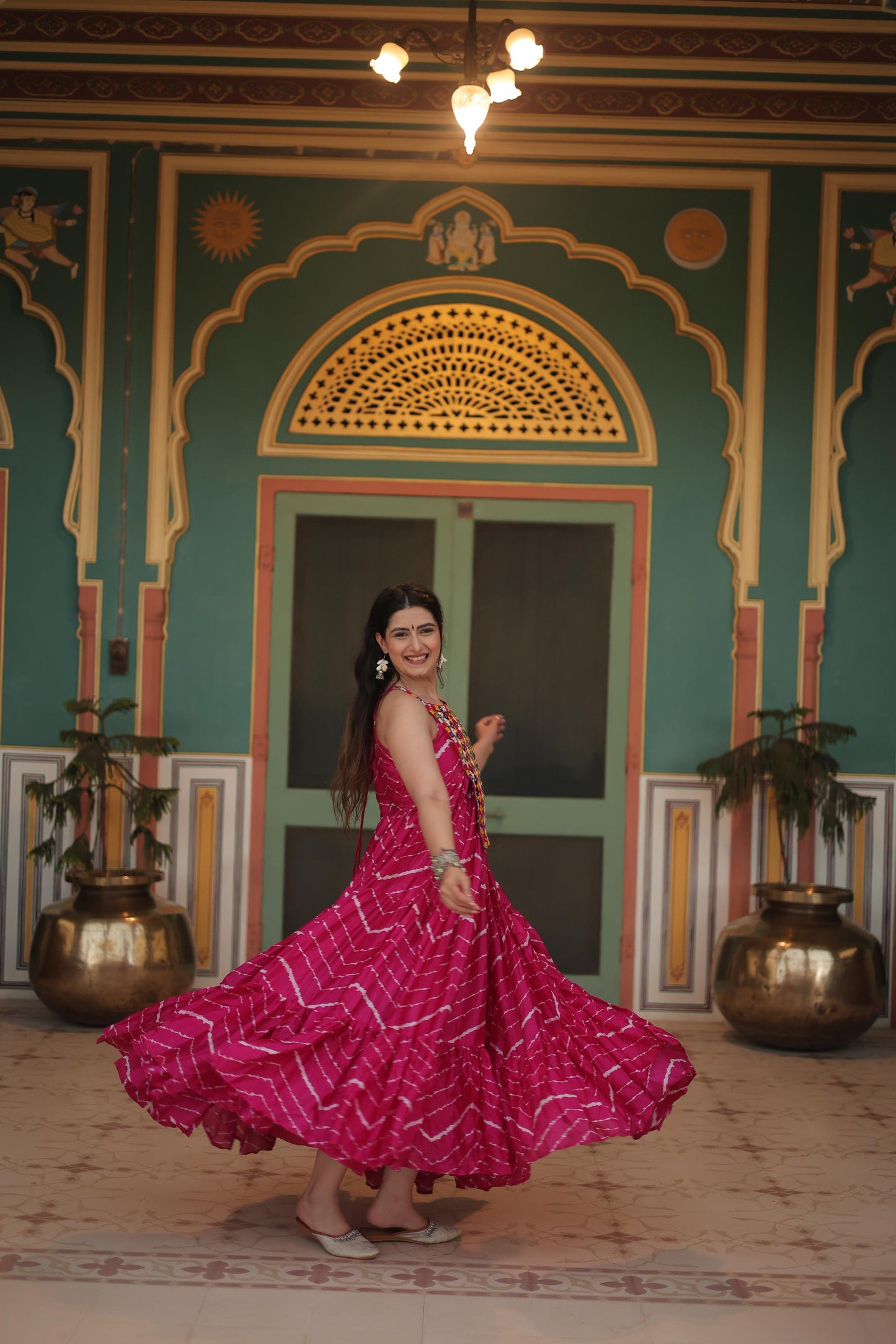 Chinon Kutchi Work Lehriya Printed Gown - Shopaholics Choice
