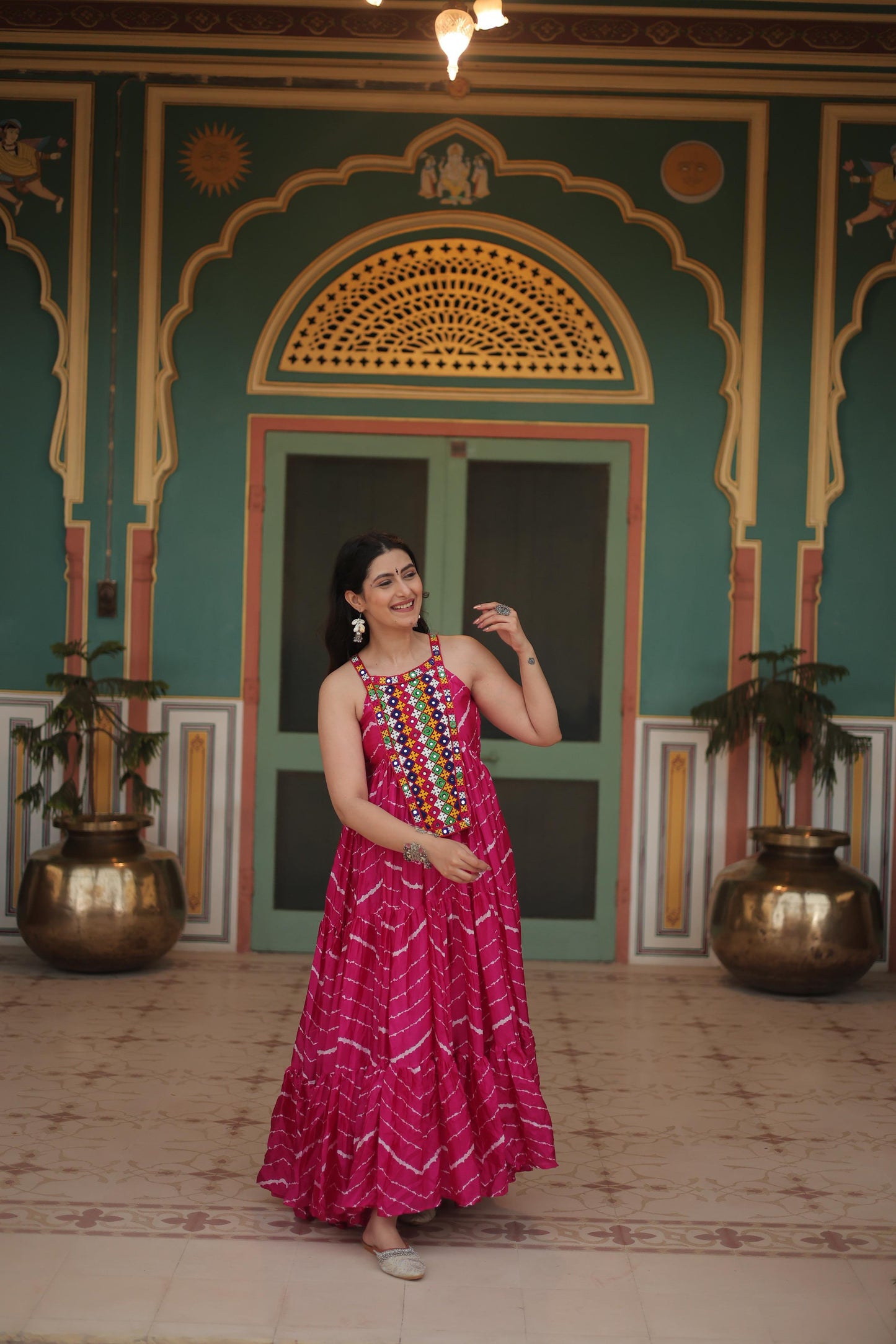 Chinon Kutchi Work Lehriya Printed Gown - Shopaholics Choice
