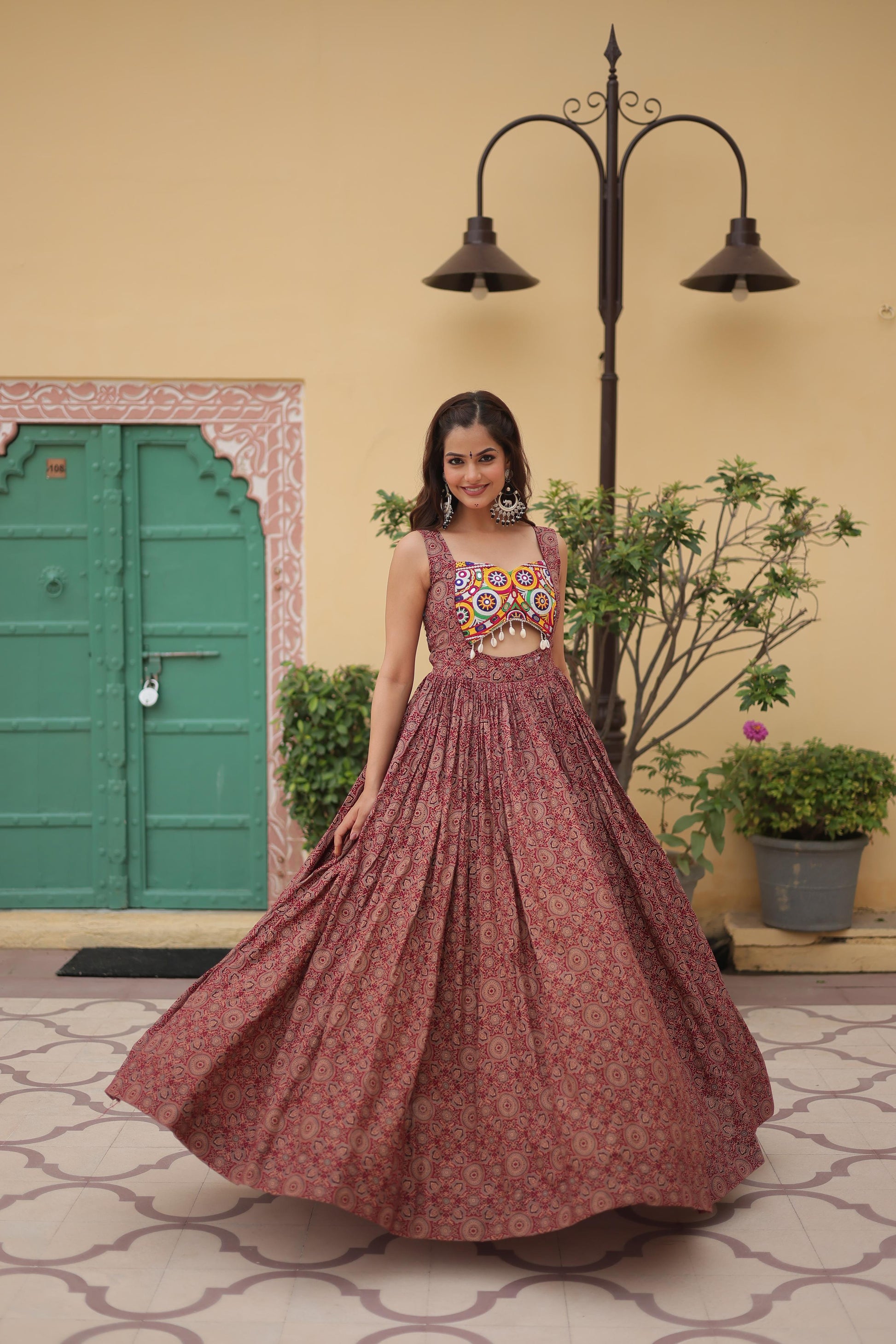 Cotton Printed Kutchi Gamthi Work Gown - Shopaholics Choice