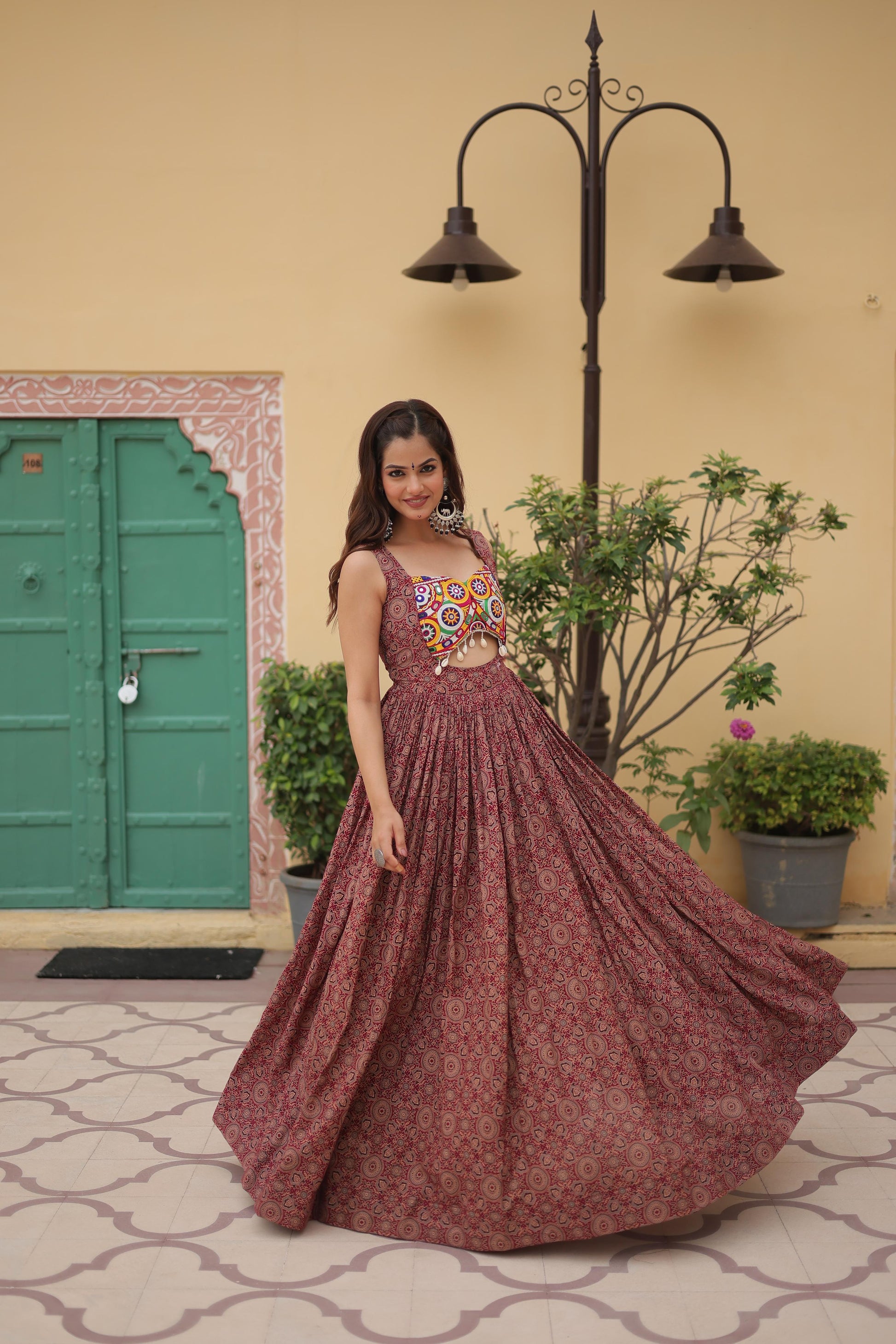 Cotton Printed Kutchi Gamthi Work Gown - Shopaholics Choice