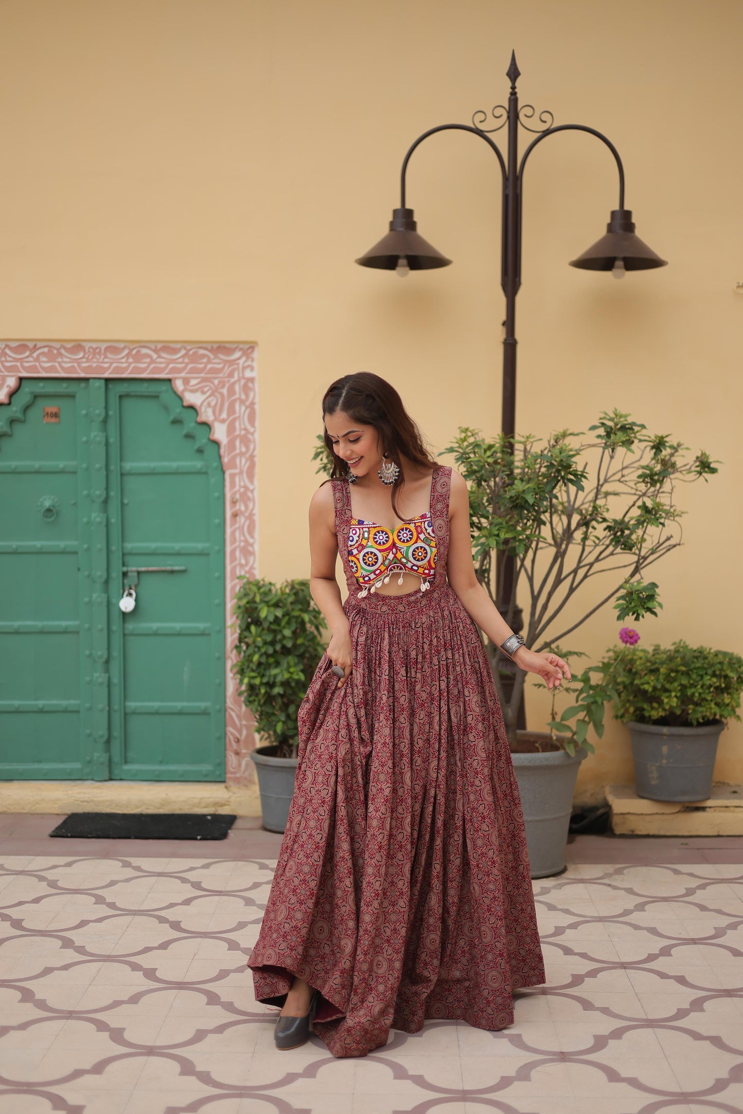 Cotton Printed Kutchi Gamthi Work Gown - Shopaholics Choice