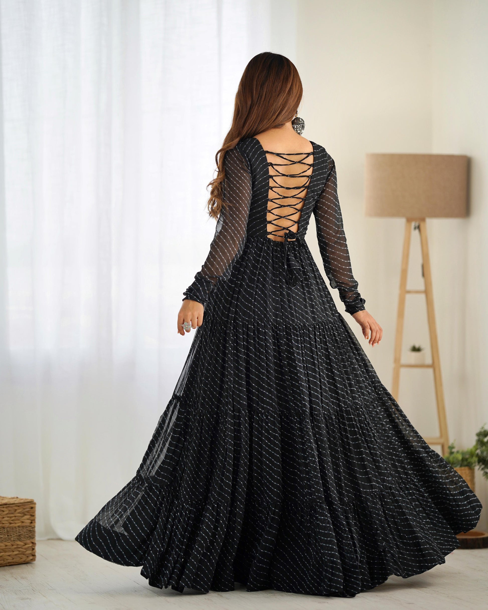 Georgette Lehriya Printed Yoke Work Gown - Shopaholics Choice