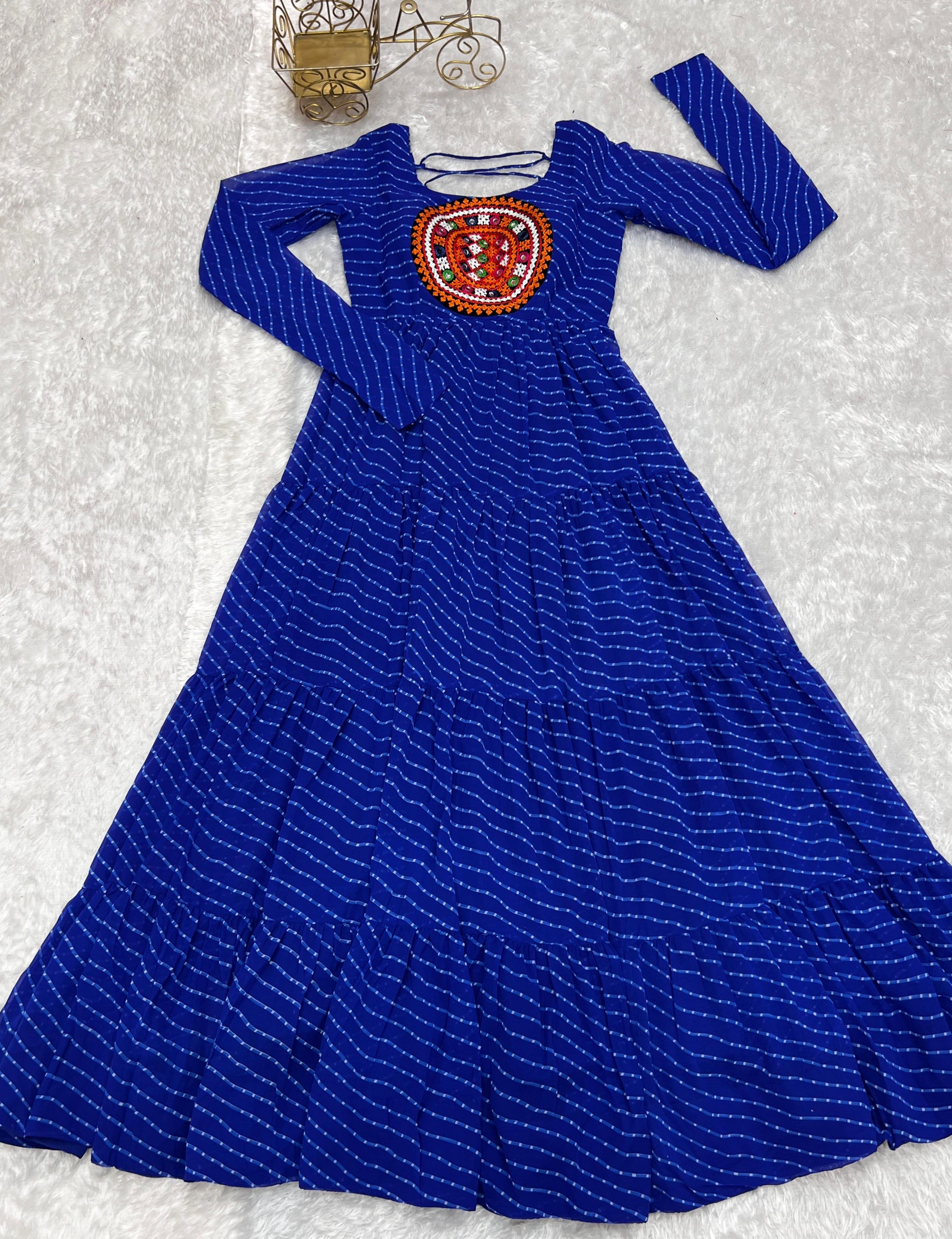 Georgette Lehriya Printed Yoke Work Gown - Shopaholics Choice