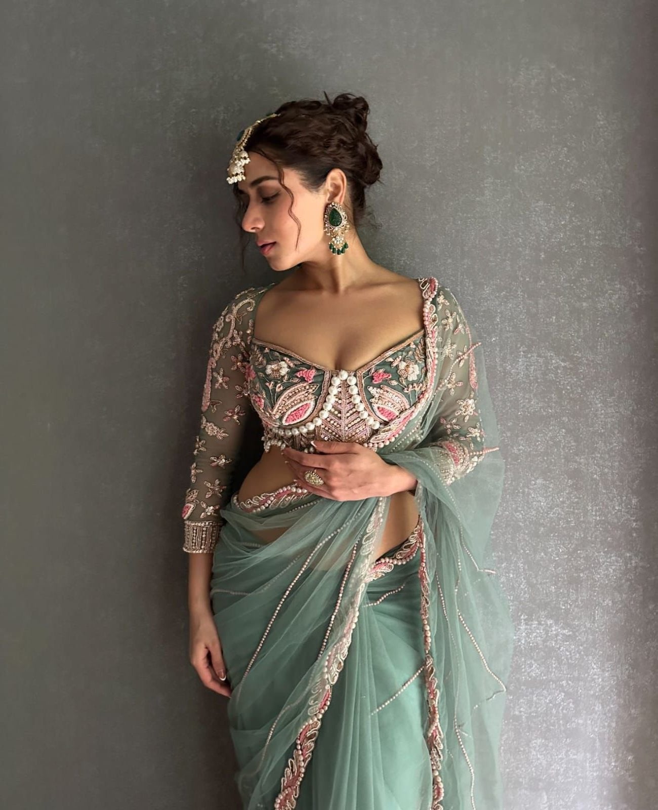 Net-Silk Heavy Sequins Pearl Work Saree - Shopaholics Choice
