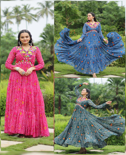 Georgette Bandhani Ruffle Flared Navaratri Gown - Shopaholics Choice