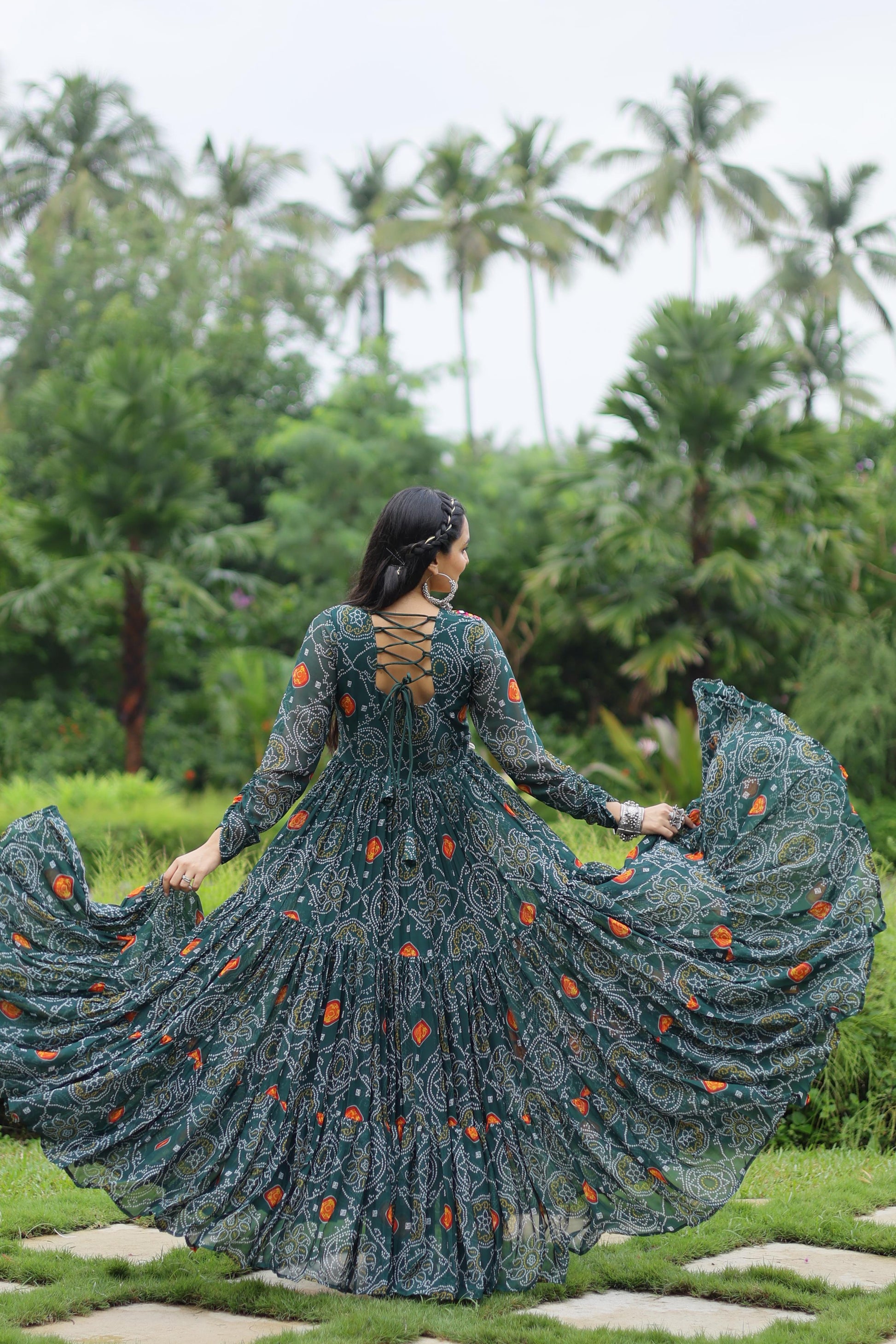 Georgette Bandhani Ruffle Flared Navaratri Gown - Shopaholics Choice