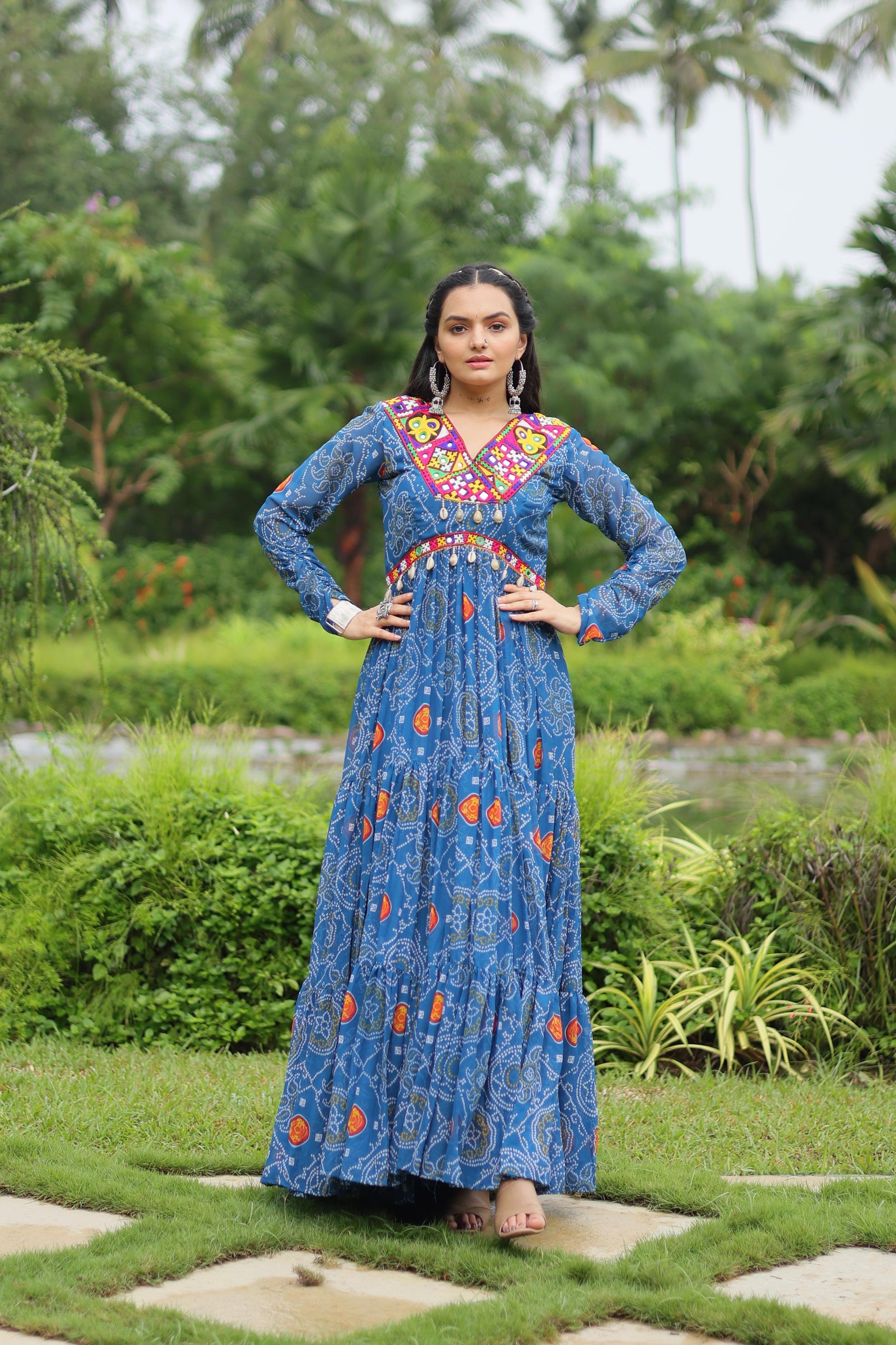 Georgette Bandhani Ruffle Flared Navaratri Gown - Shopaholics Choice
