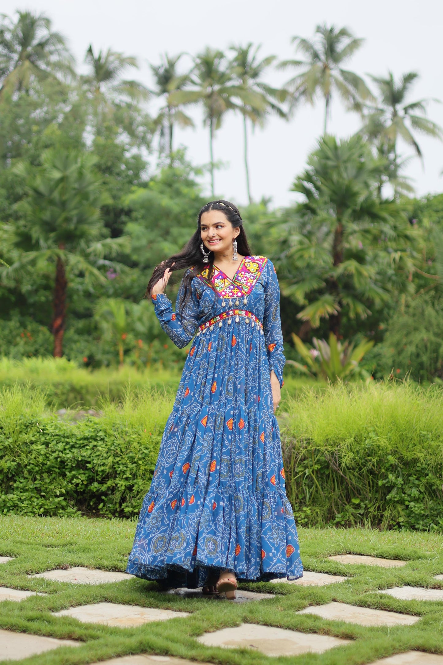 Georgette Bandhani Ruffle Flared Navaratri Gown - Shopaholics Choice