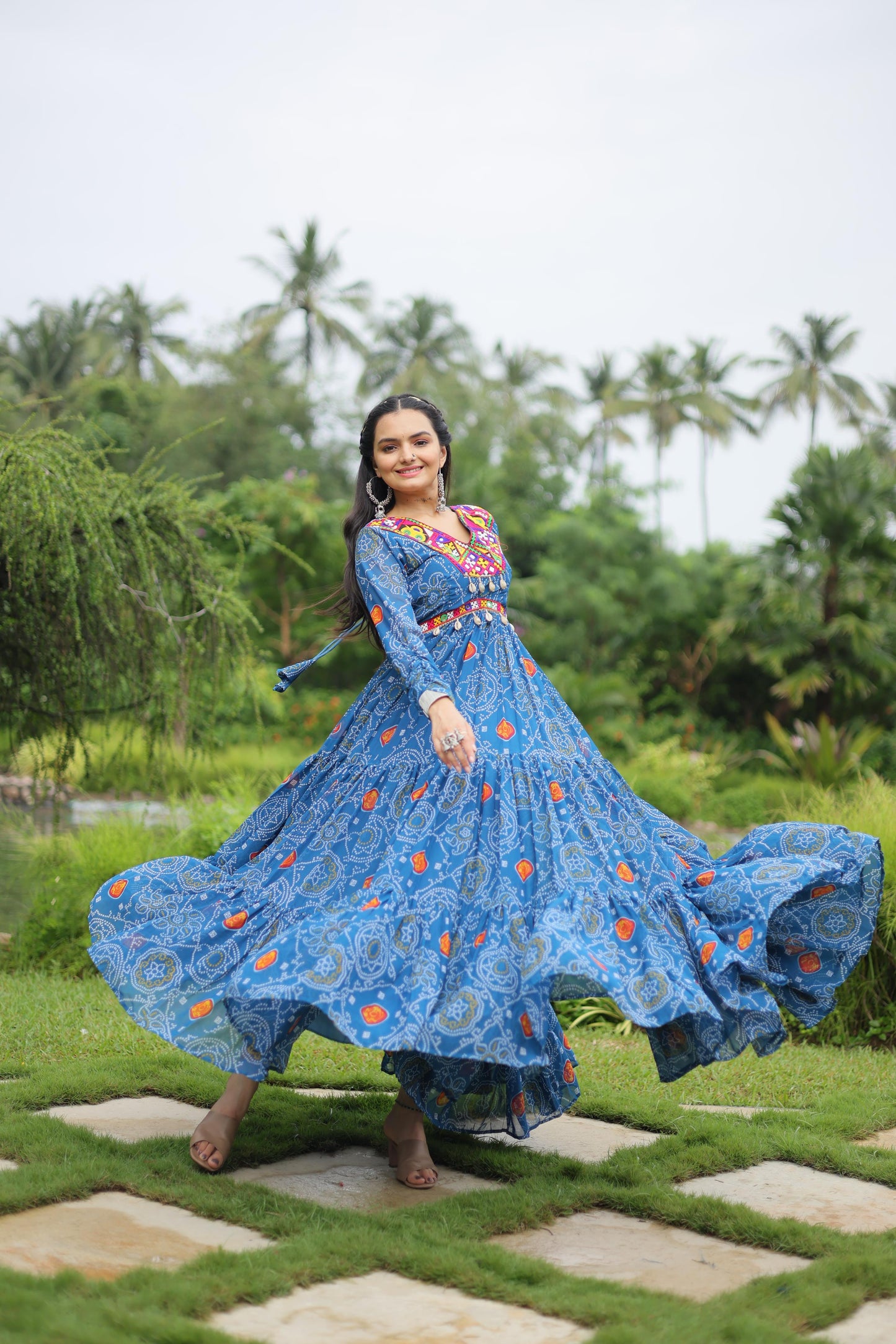 Georgette Bandhani Ruffle Flared Navaratri Gown - Shopaholics Choice