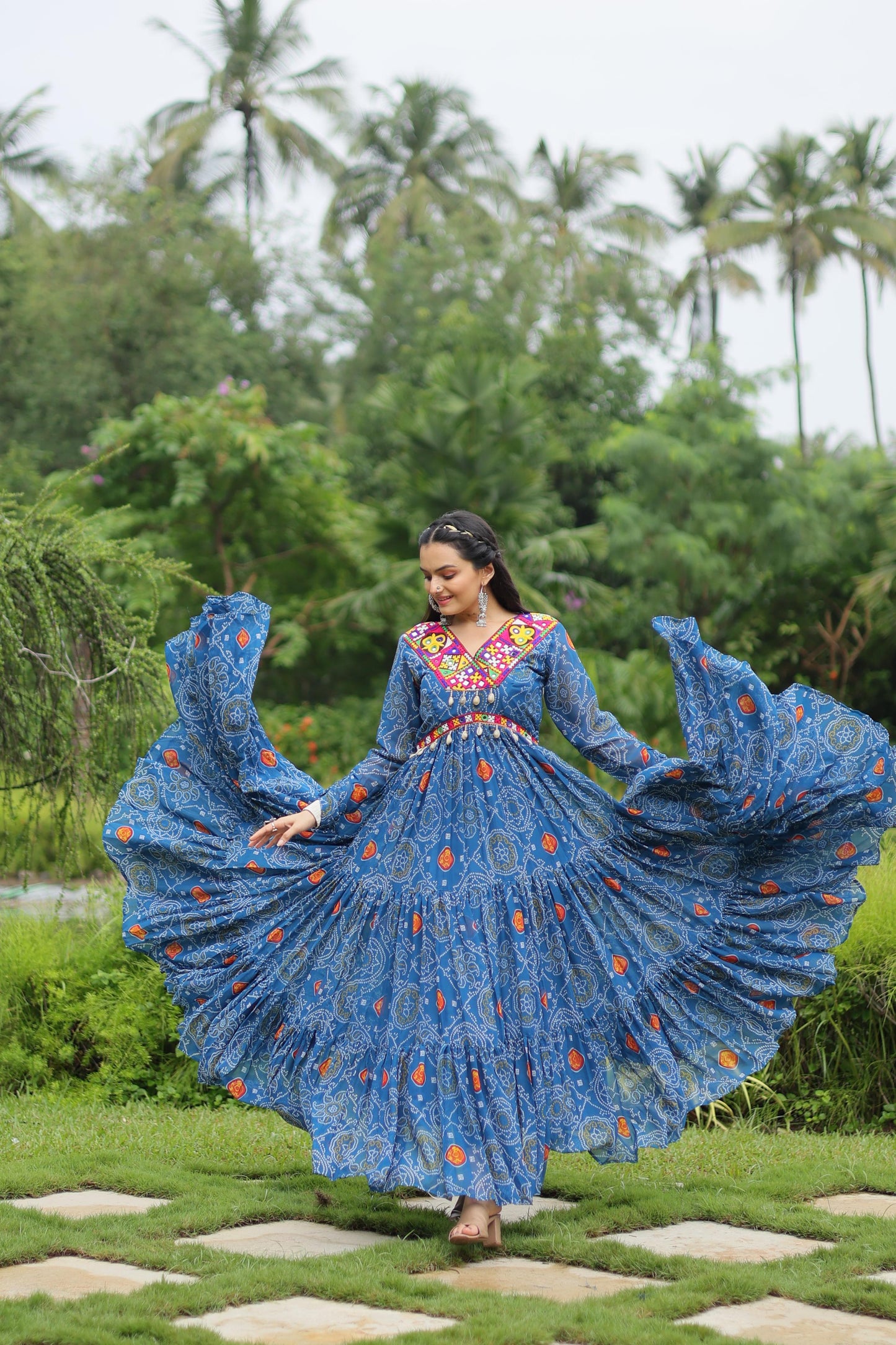 Georgette Bandhani Ruffle Flared Navaratri Gown - Shopaholics Choice