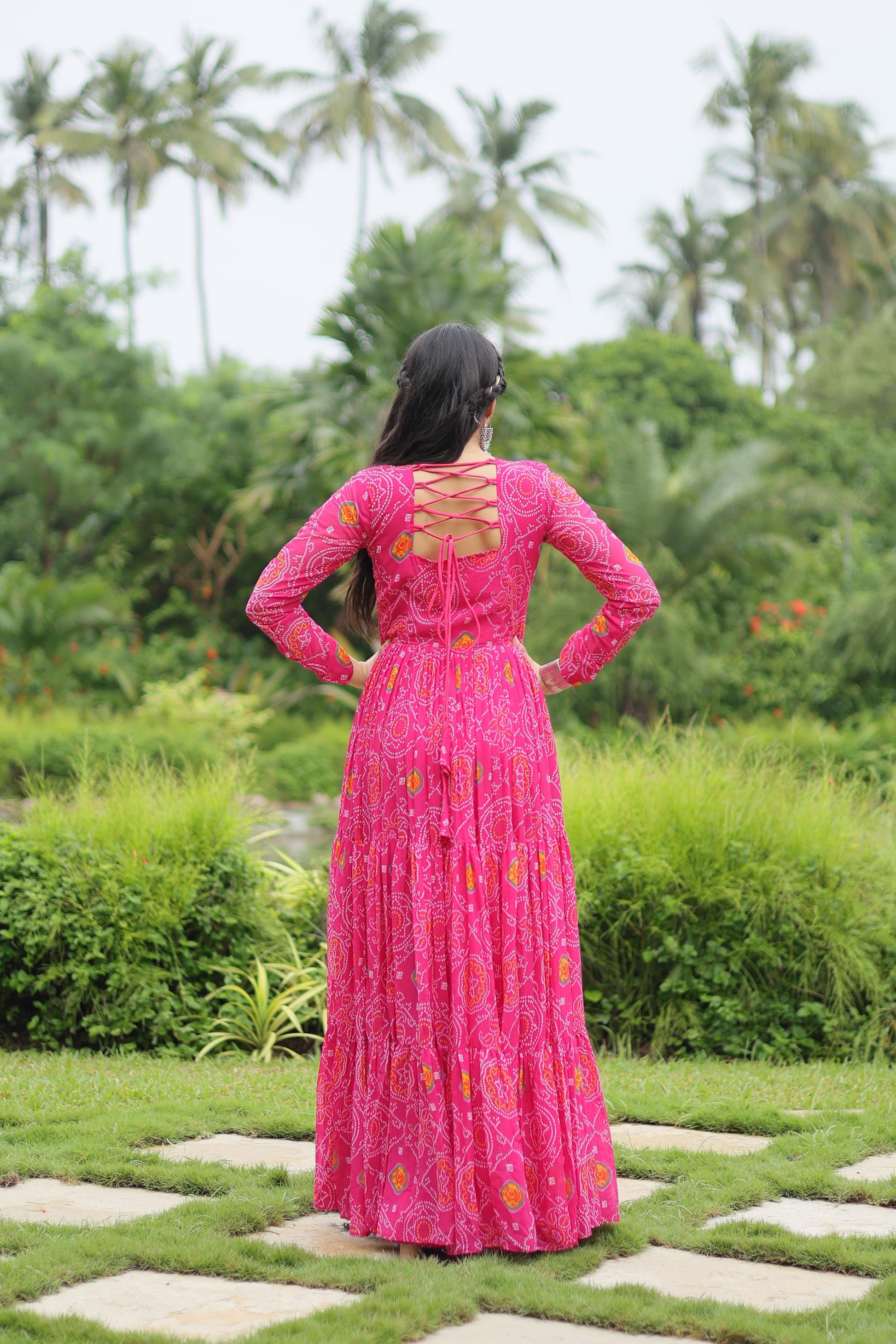 Georgette Bandhani Ruffle Flared Navaratri Gown - Shopaholics Choice