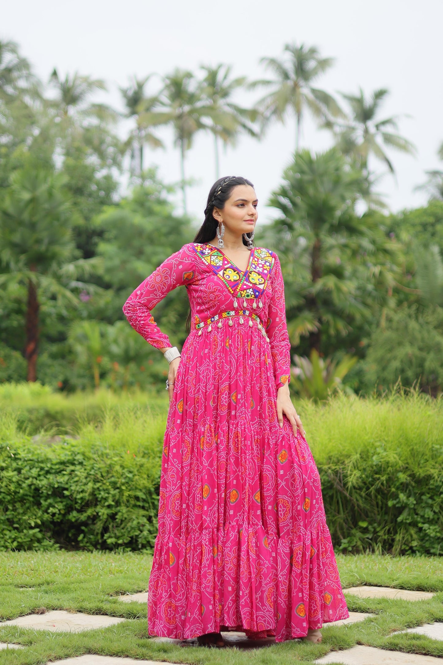 Georgette Bandhani Ruffle Flared Navaratri Gown - Shopaholics Choice