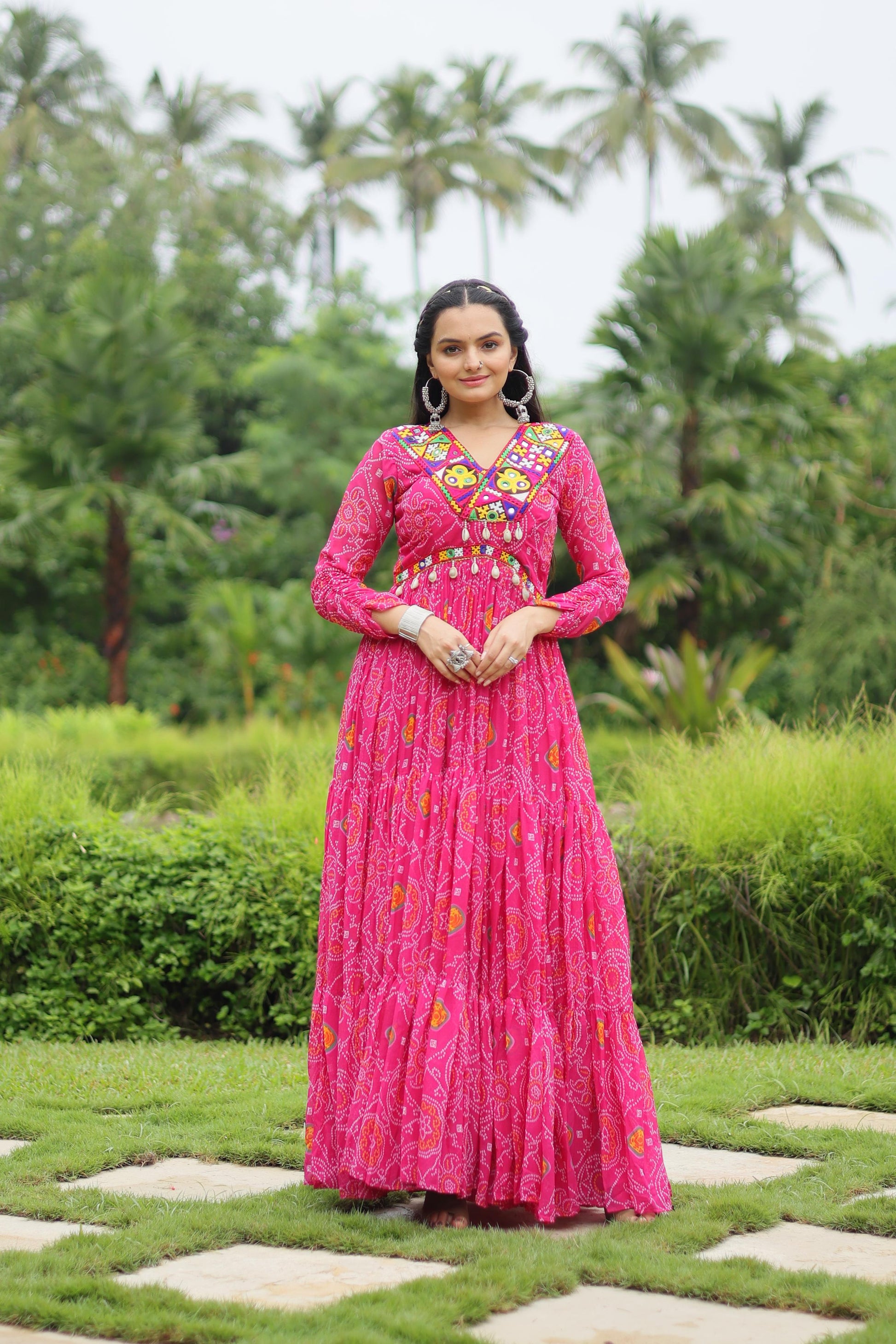 Georgette Bandhani Ruffle Flared Navaratri Gown - Shopaholics Choice