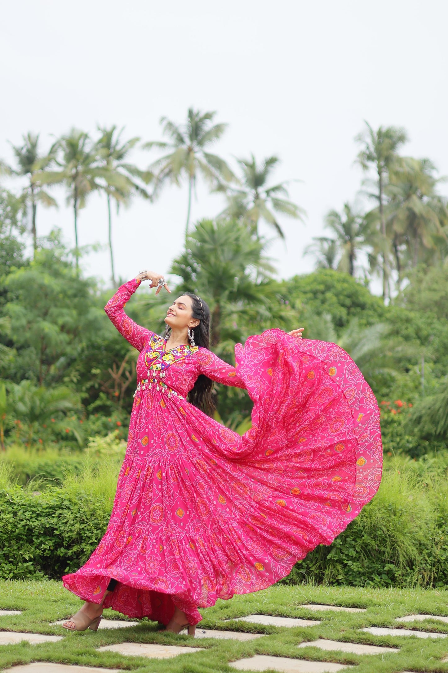 Georgette Bandhani Ruffle Flared Navaratri Gown - Shopaholics Choice