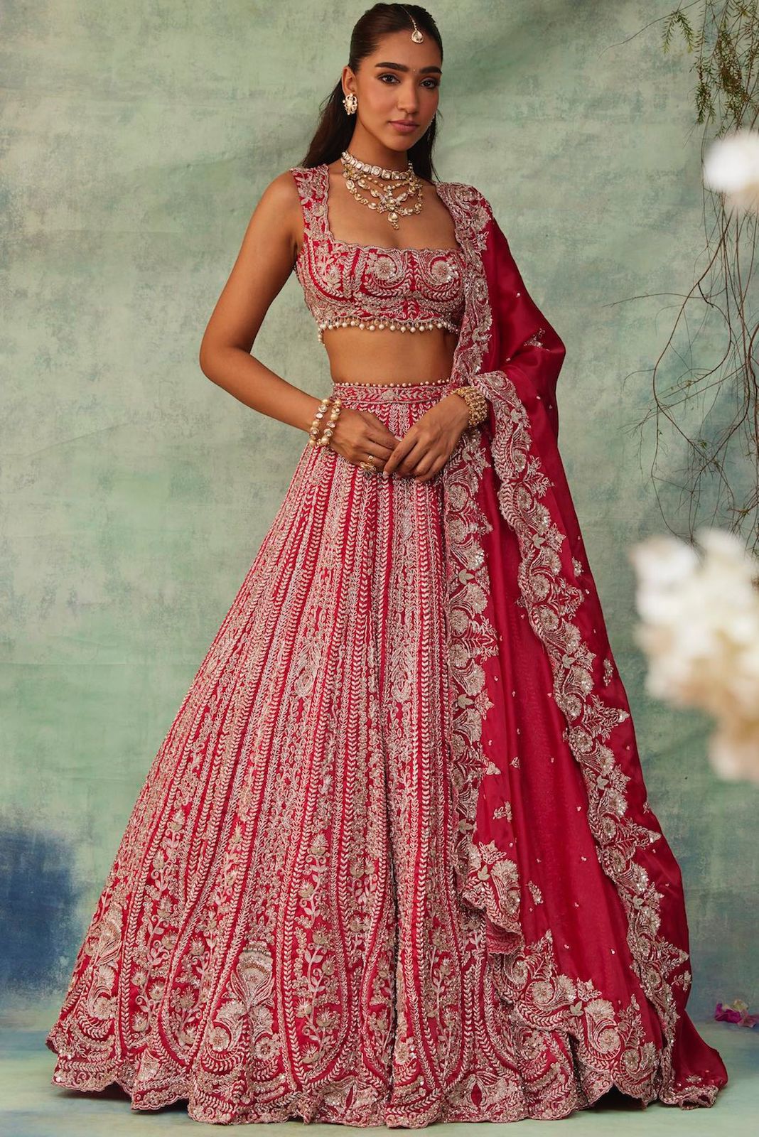 Bridal Red Boomer Silk Heavy Embroidery Work Lehnga Set - Shopaholics Choice