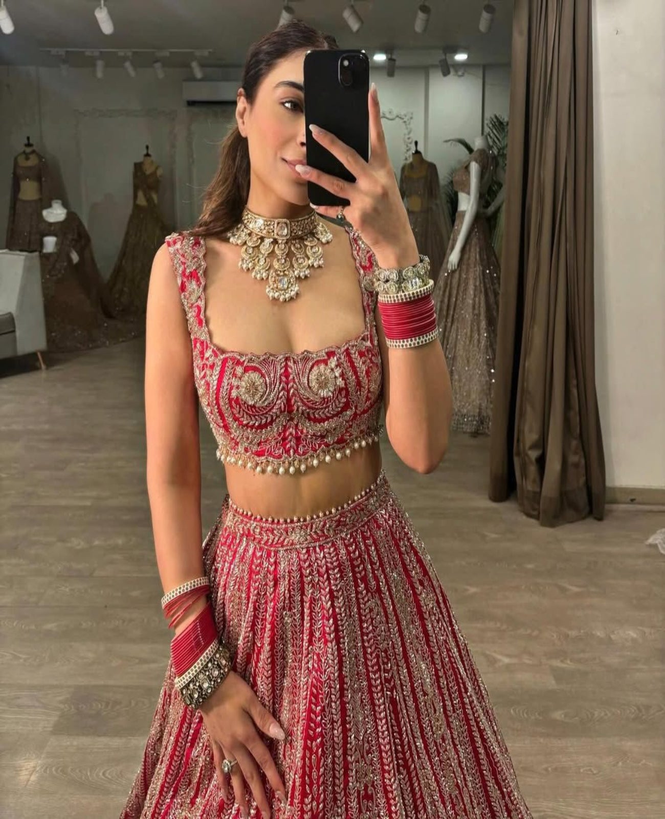 Bridal Red Boomer Silk Heavy Embroidery Work Lehnga Set - Shopaholics Choice