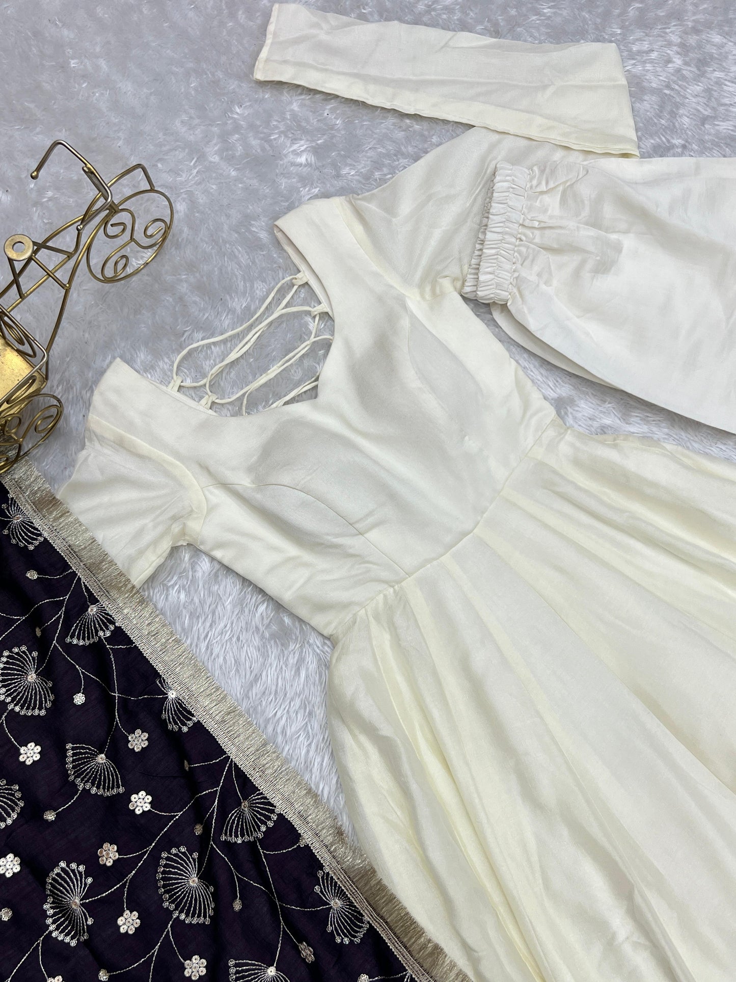 White Vichitra Silk Flared Anarkali - Shopaholics Choice