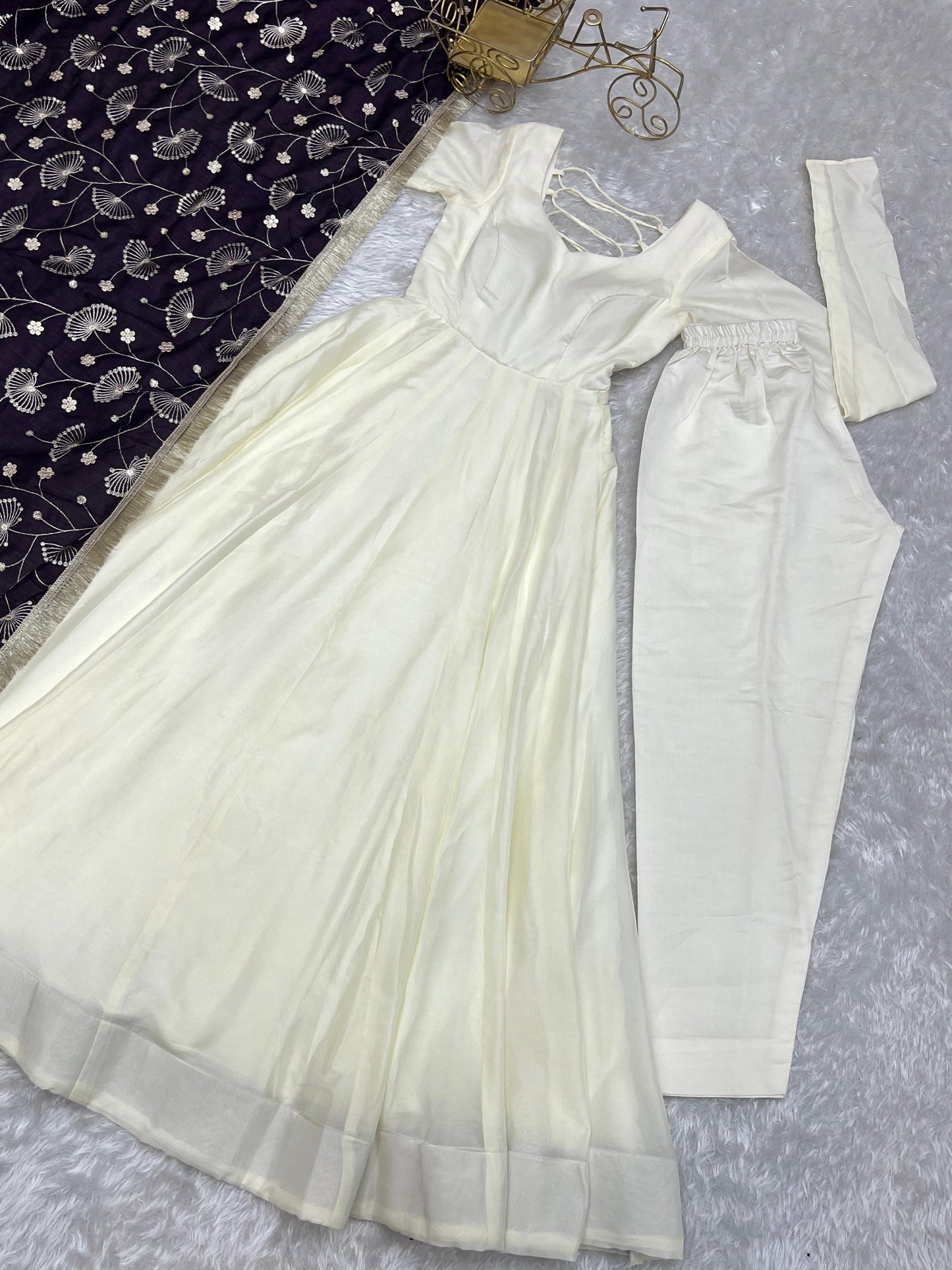 White Vichitra Silk Flared Anarkali - Shopaholics Choice
