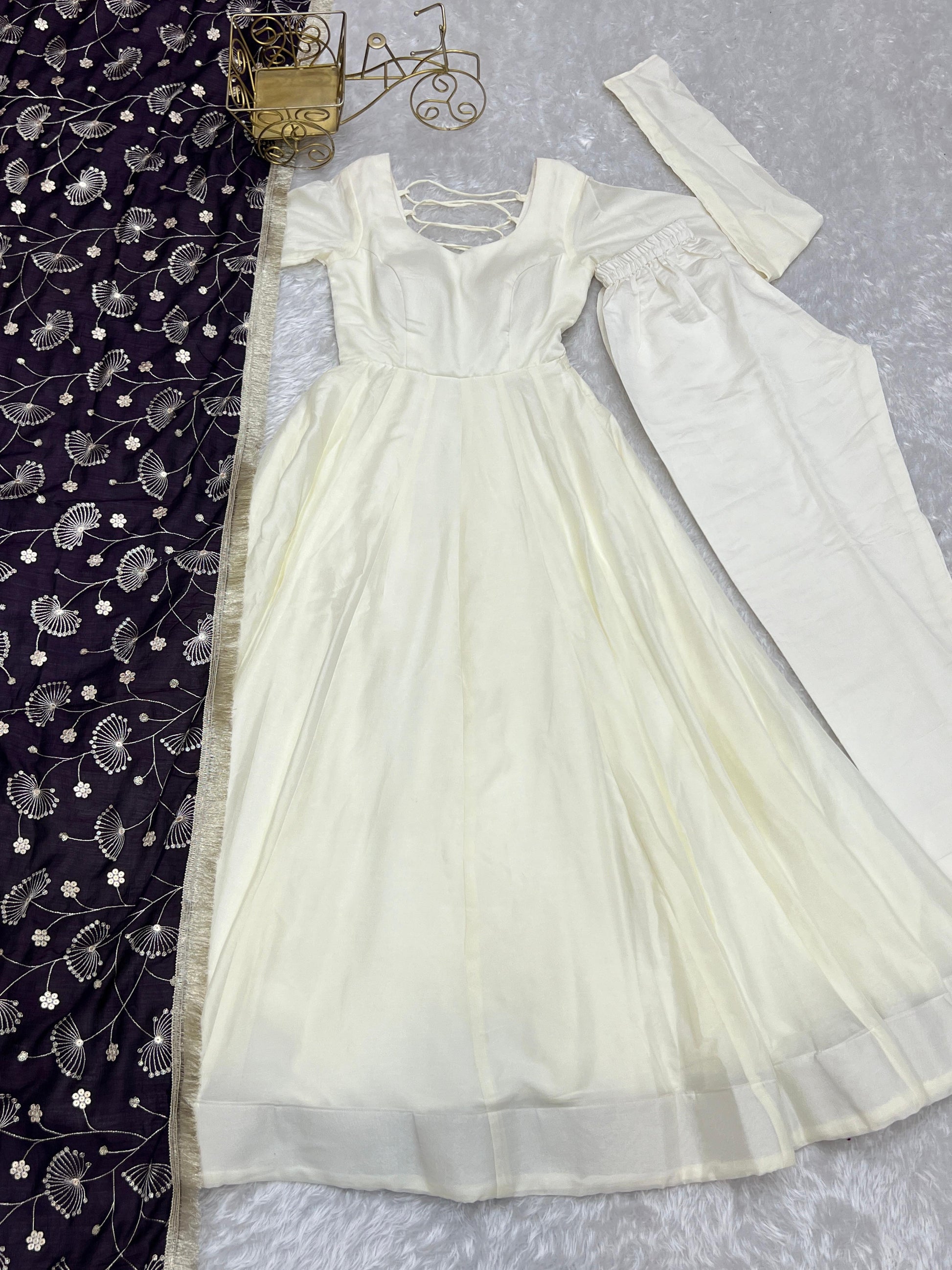 White Vichitra Silk Flared Anarkali - Shopaholics Choice