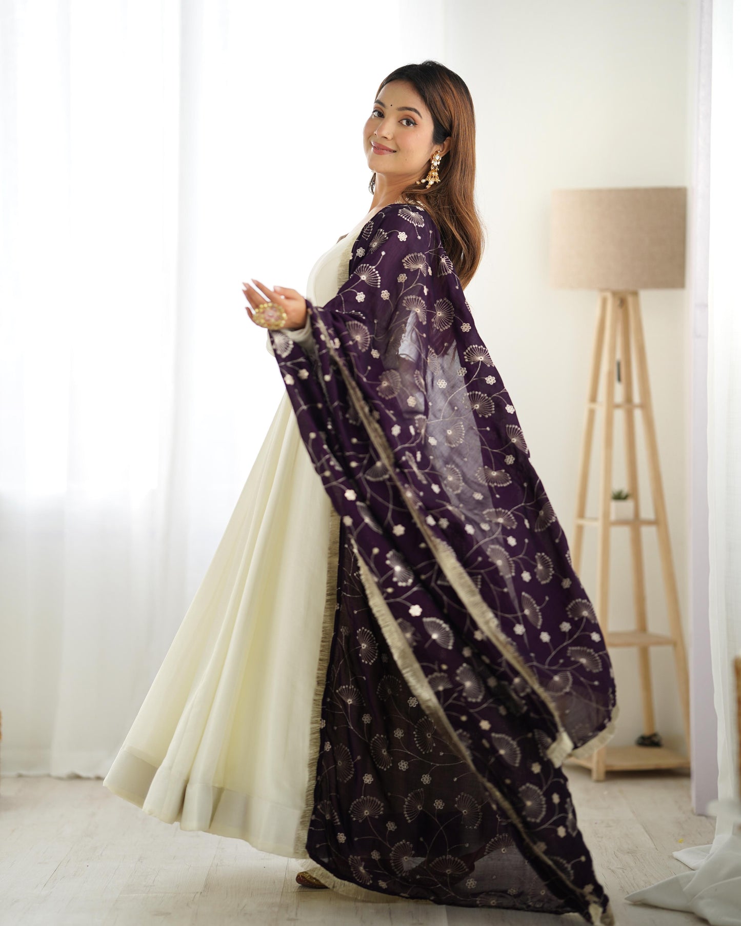White Vichitra Silk Flared Anarkali - Shopaholics Choice