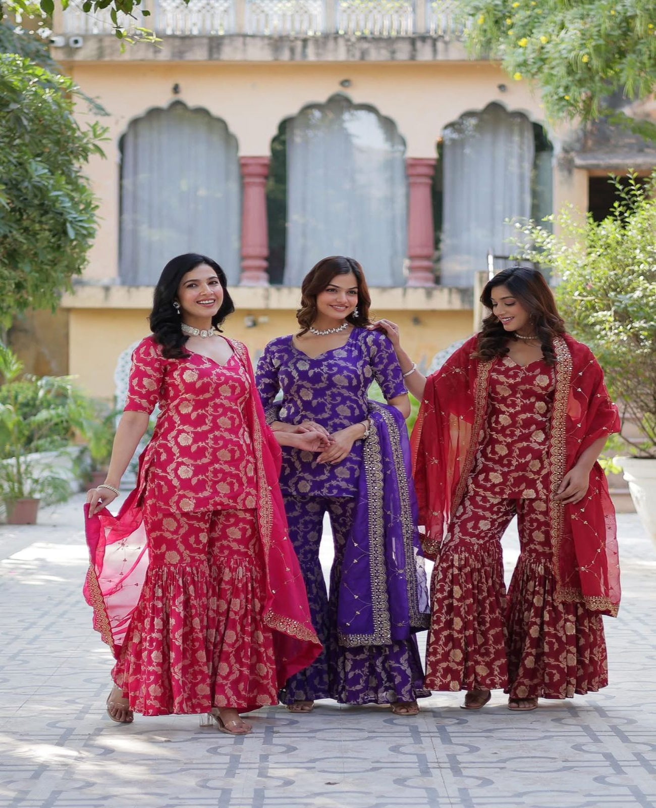 Viscose Georgette Jacquard Sharara Suit - Shopaholics Choice