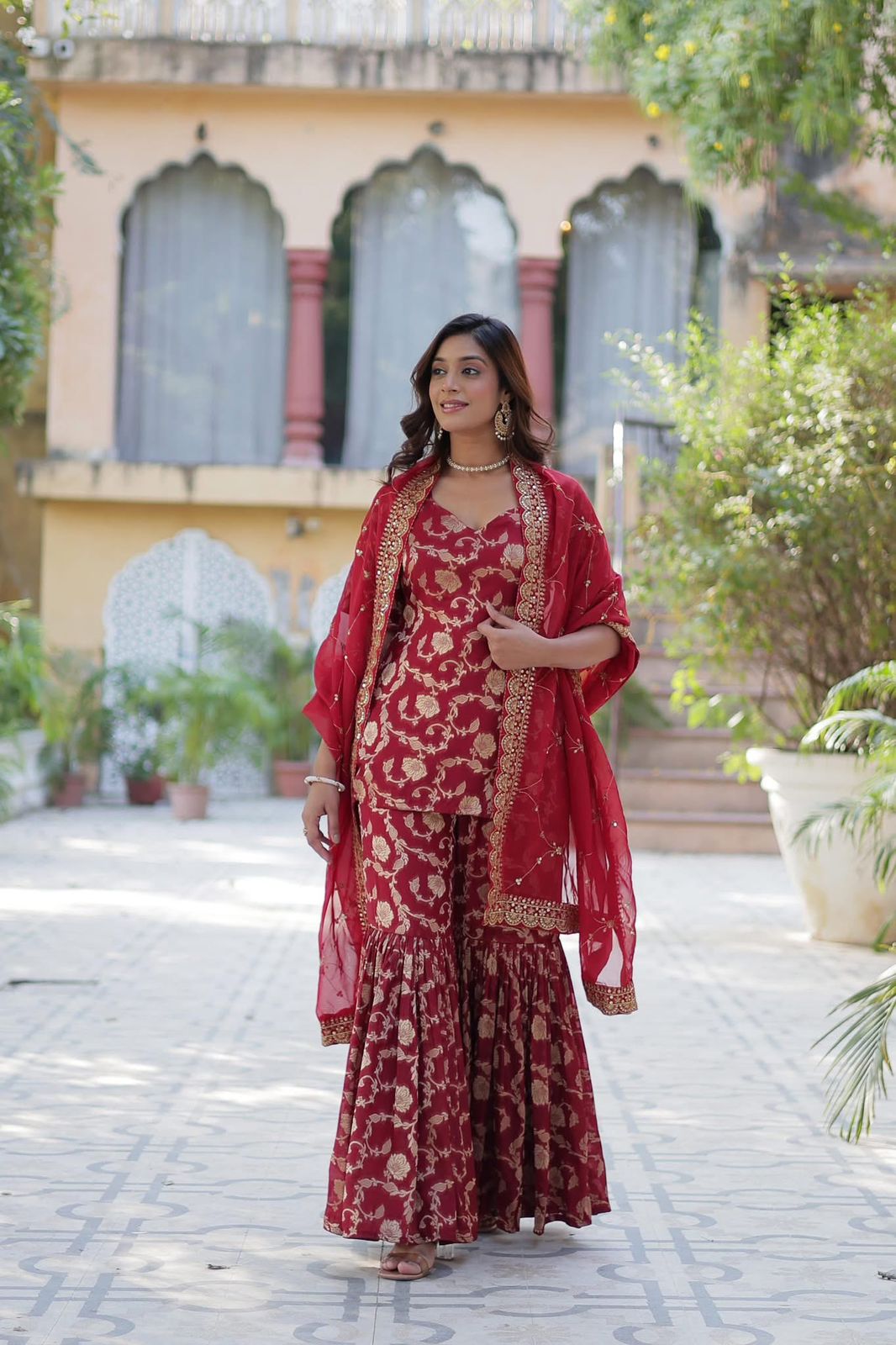 Viscose Georgette Jacquard Sharara Suit - Shopaholics Choice