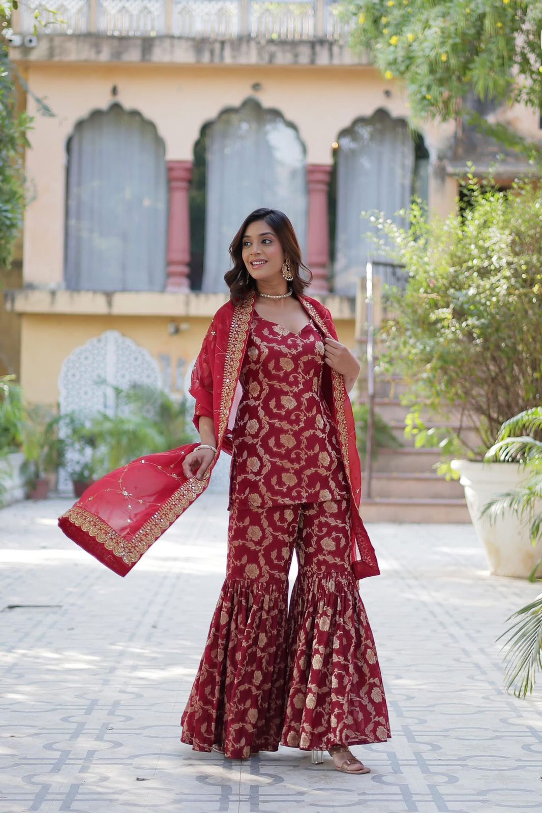 Viscose Georgette Jacquard Sharara Suit - Shopaholics Choice