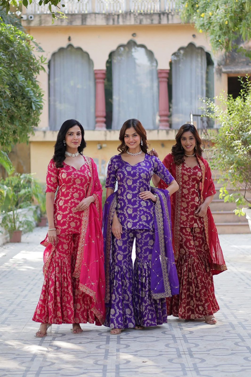 Viscose Georgette Jacquard Sharara Suit - Shopaholics Choice