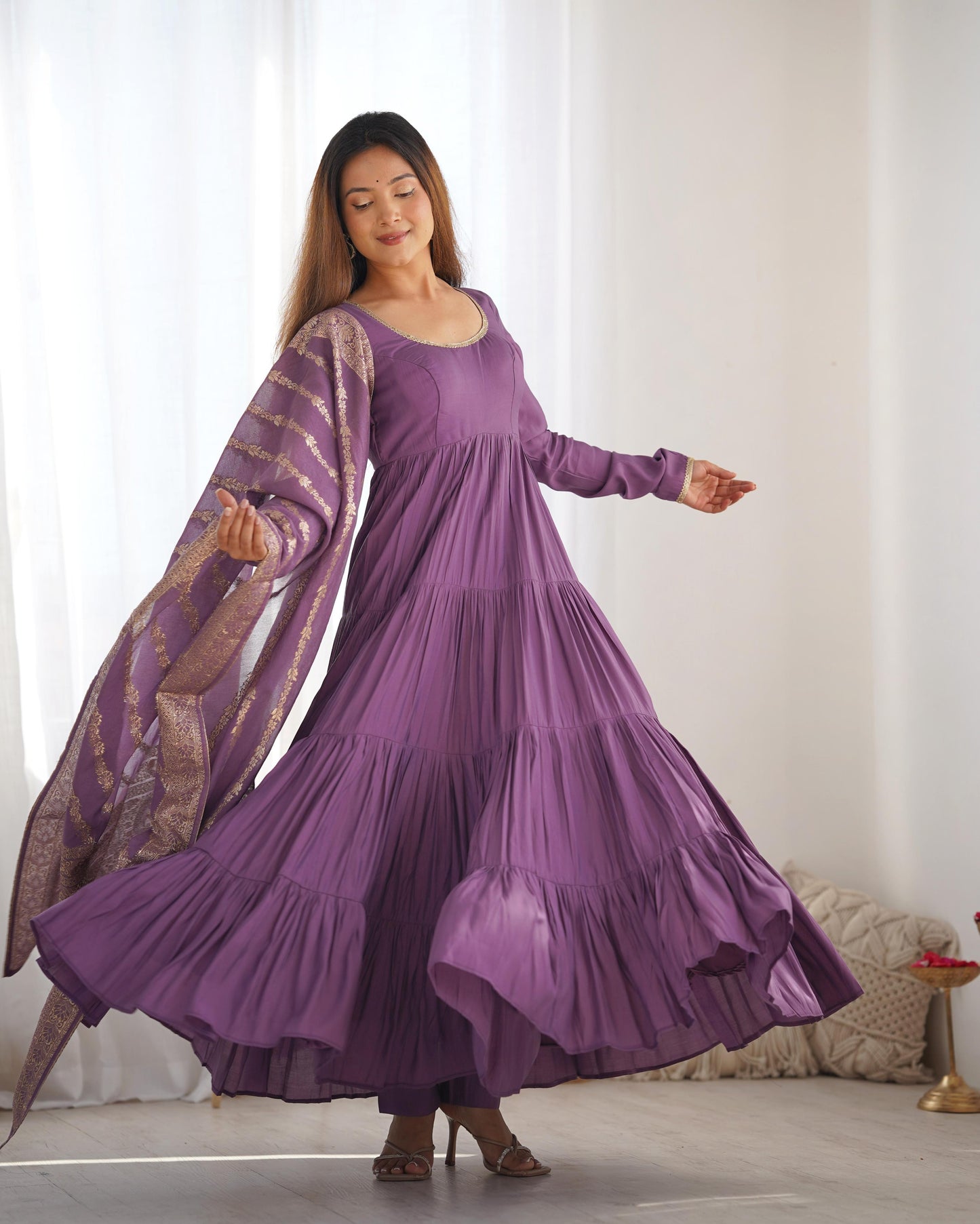 Solid Colour Romansilk Heavy Flared Anarkali Suit - Shopaholics Choice