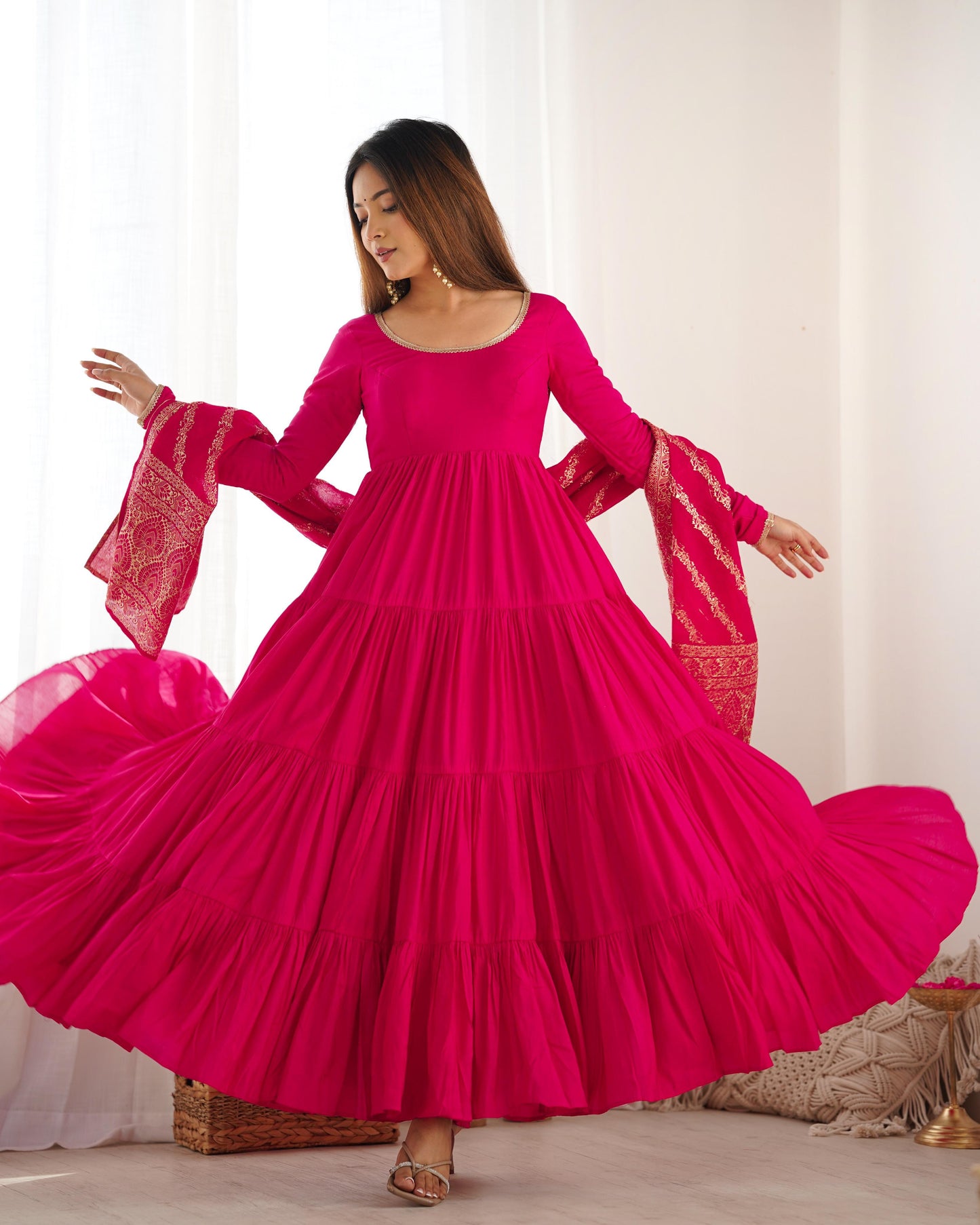 Solid Colour Romansilk Heavy Flared Anarkali Suit - Shopaholics Choice