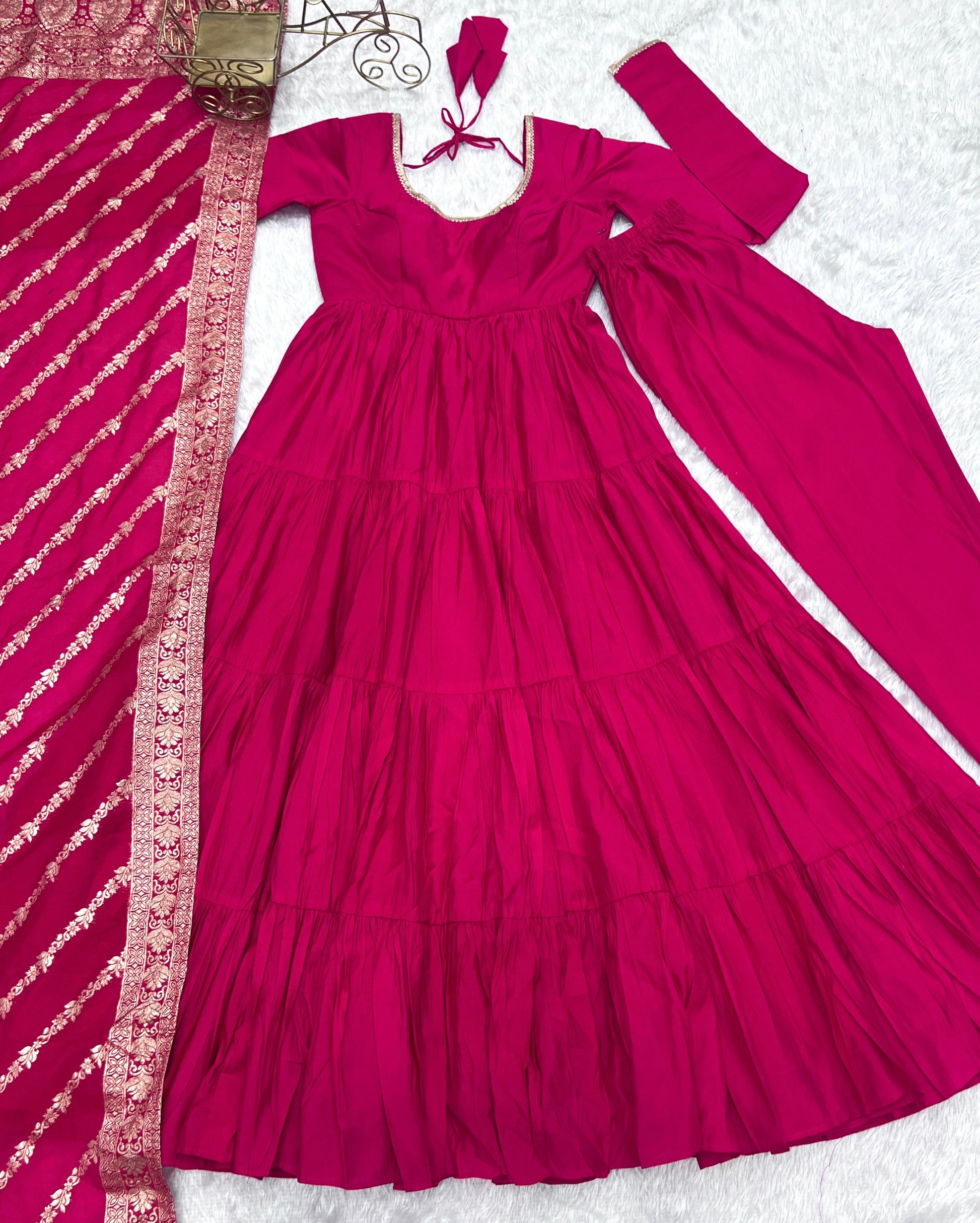 Solid Colour Romansilk Heavy Flared Anarkali Suit - Shopaholics Choice