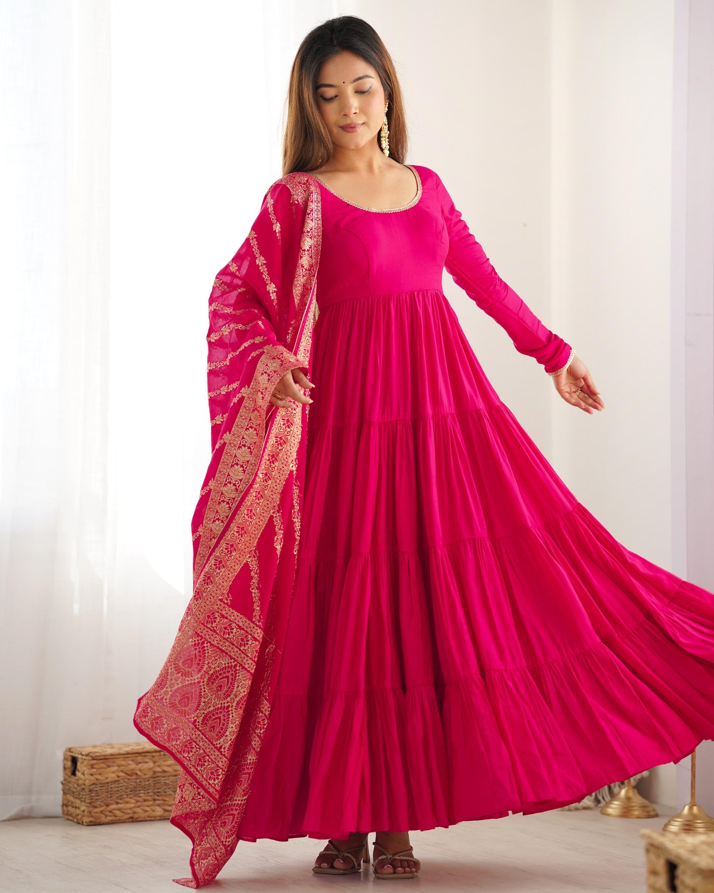 Solid Colour Romansilk Heavy Flared Anarkali Suit - Shopaholics Choice