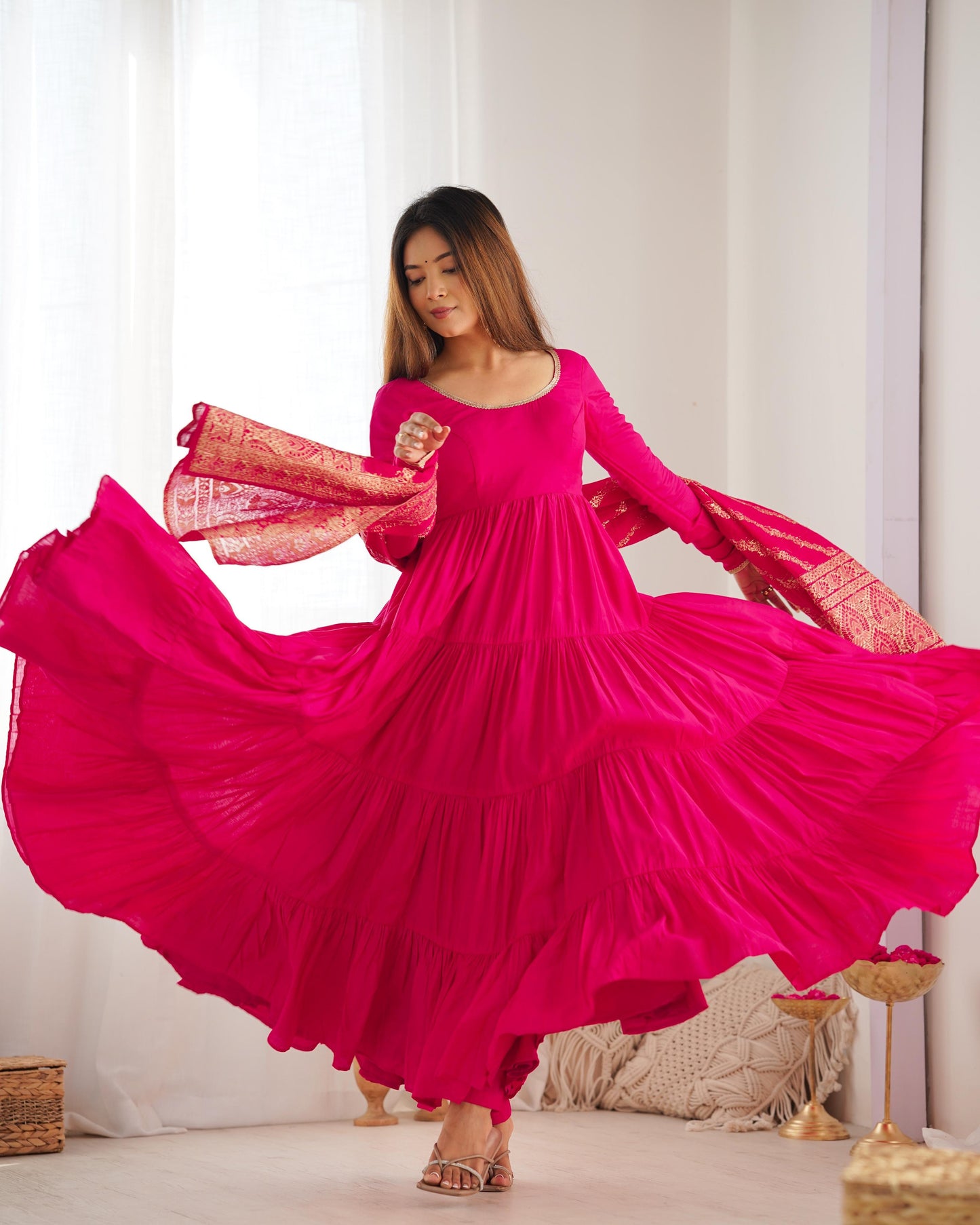 Solid Colour Romansilk Heavy Flared Anarkali Suit - Shopaholics Choice