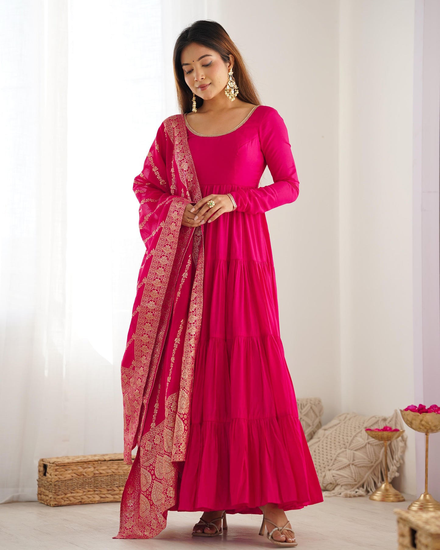 Solid Colour Romansilk Heavy Flared Anarkali Suit - Shopaholics Choice