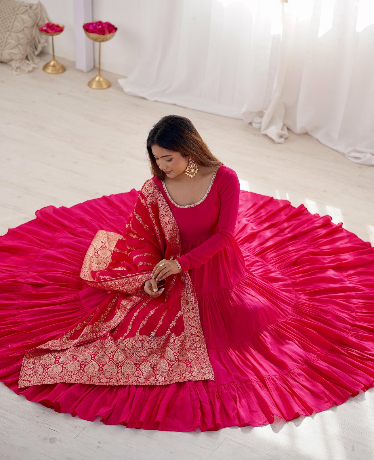 Solid Colour Romansilk Heavy Flared Anarkali Suit - Shopaholics Choice