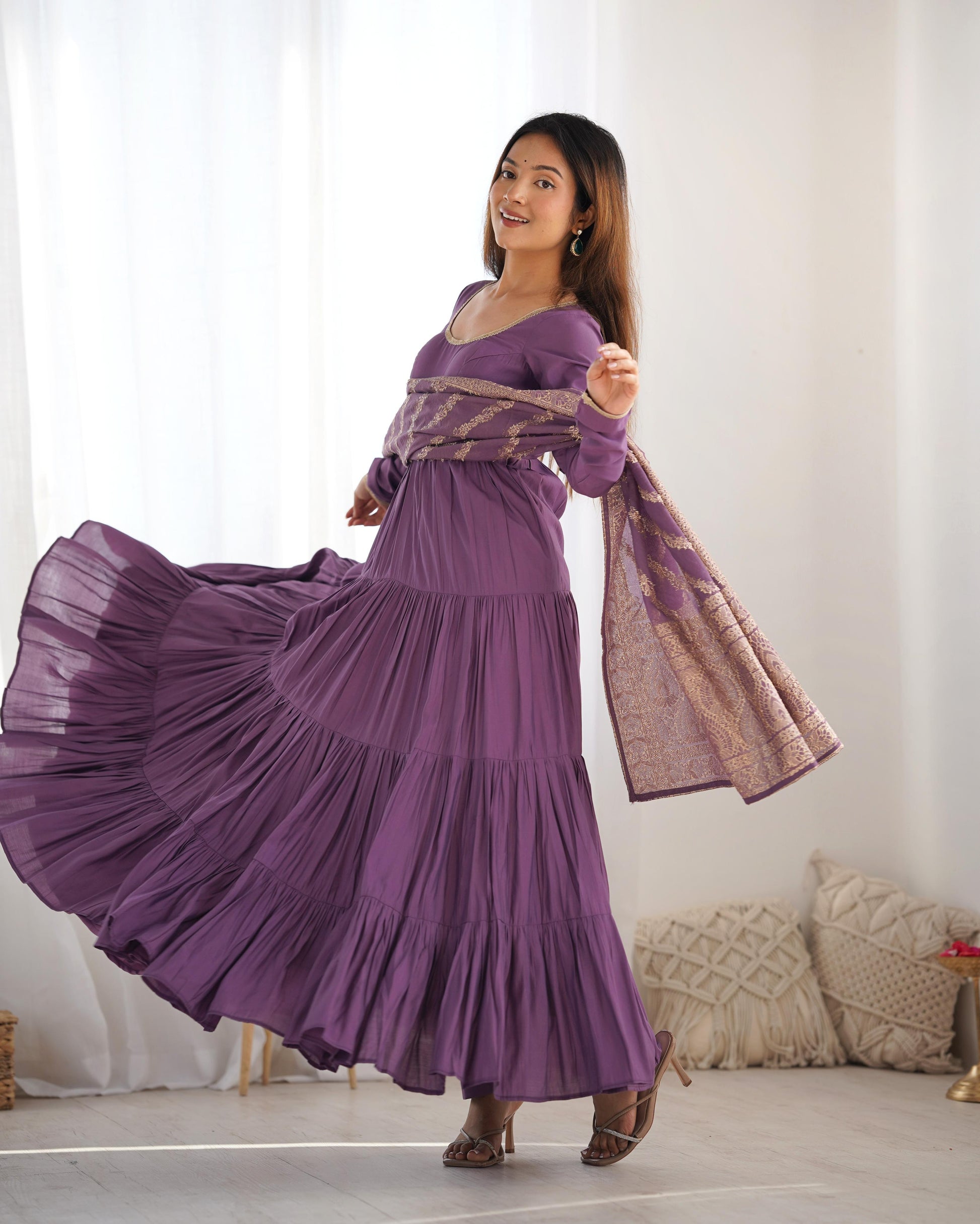 Solid Colour Romansilk Heavy Flared Anarkali Suit - Shopaholics Choice